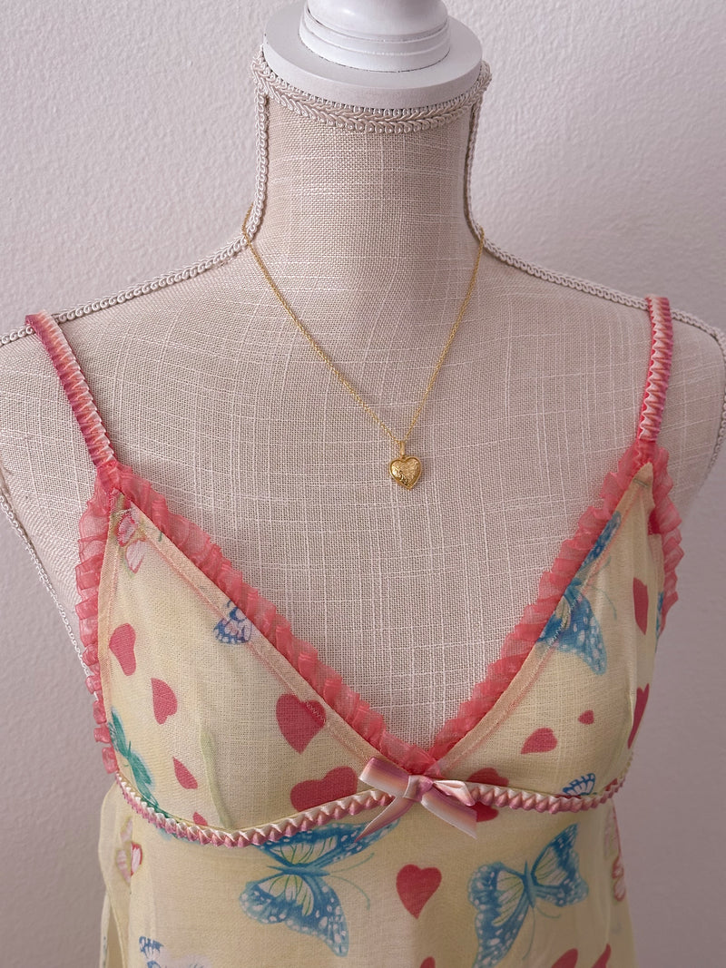 Vintage Victoria secret yellow, butterfly babydoll slip size: xs