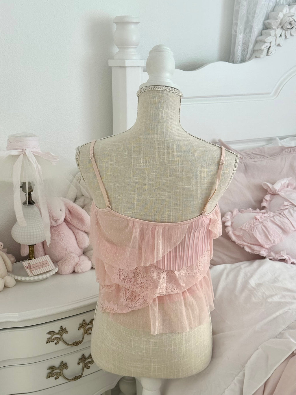 Pink shabby chic Vintage VS ruffle top from 2005 size M with abstract fabrics. Super cute