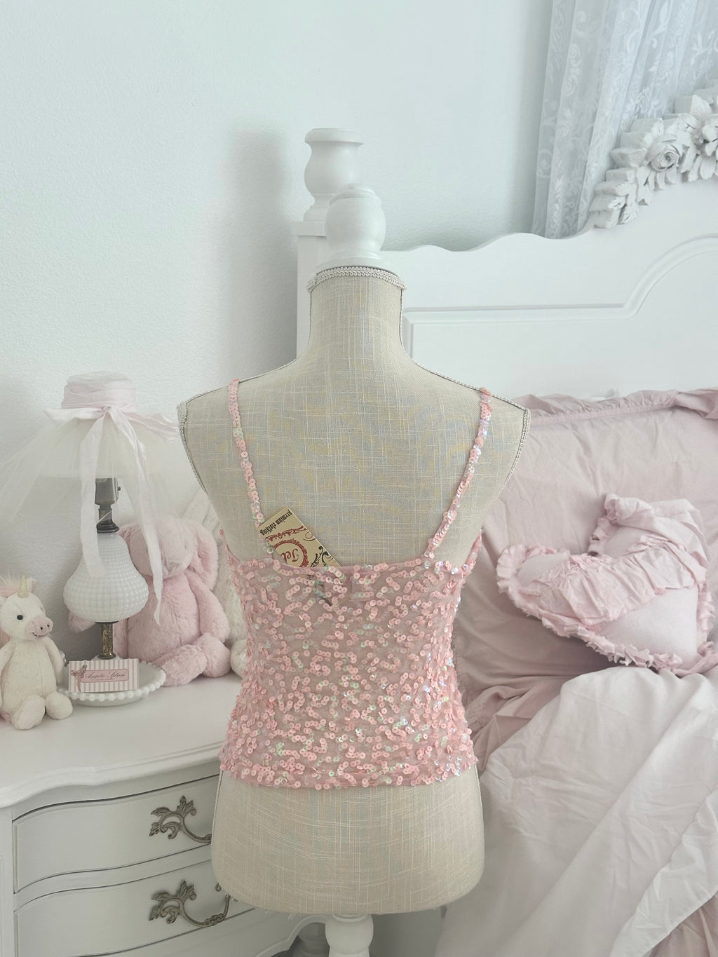 Vintage Y2K Pink Sequin tell Sheer cami Top Size: M