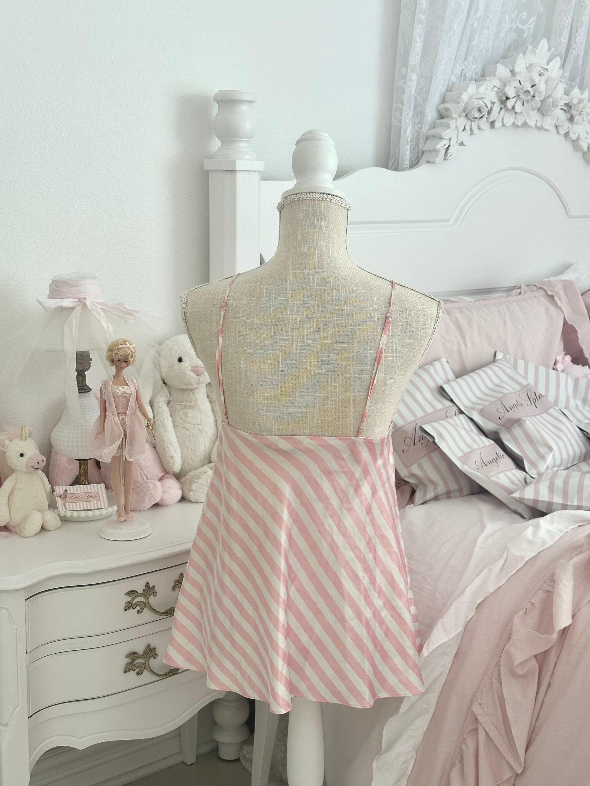 Vintage 2011 Victoria’s Secret Pink & White Stripe Lace Crystal Babydoll Size: S