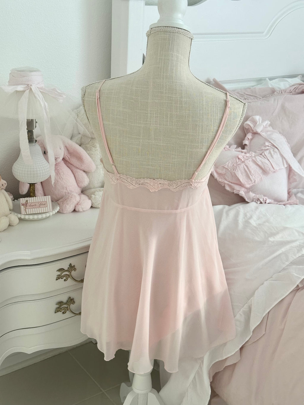 Vintage 1990s VS pink babydoll slip dress sheer size S