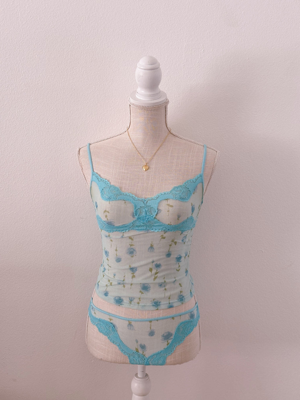 Vintage Rampage blue sheer floral cami set size: S