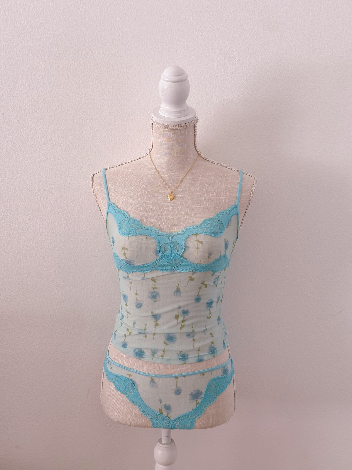 Vintage Rampage blue sheer floral cami set size: S
