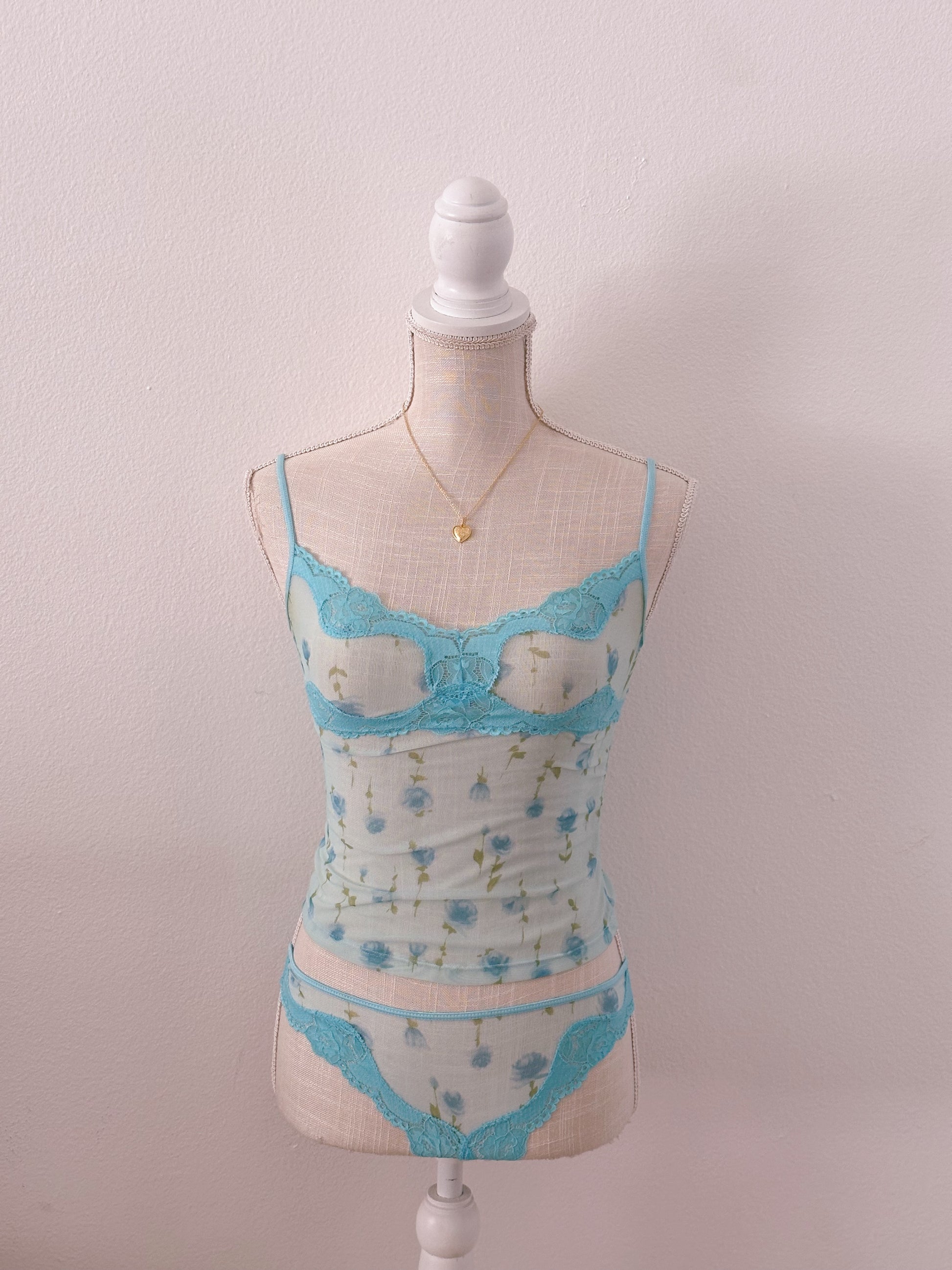 Vintage Rampage blue sheer floral cami set size: S