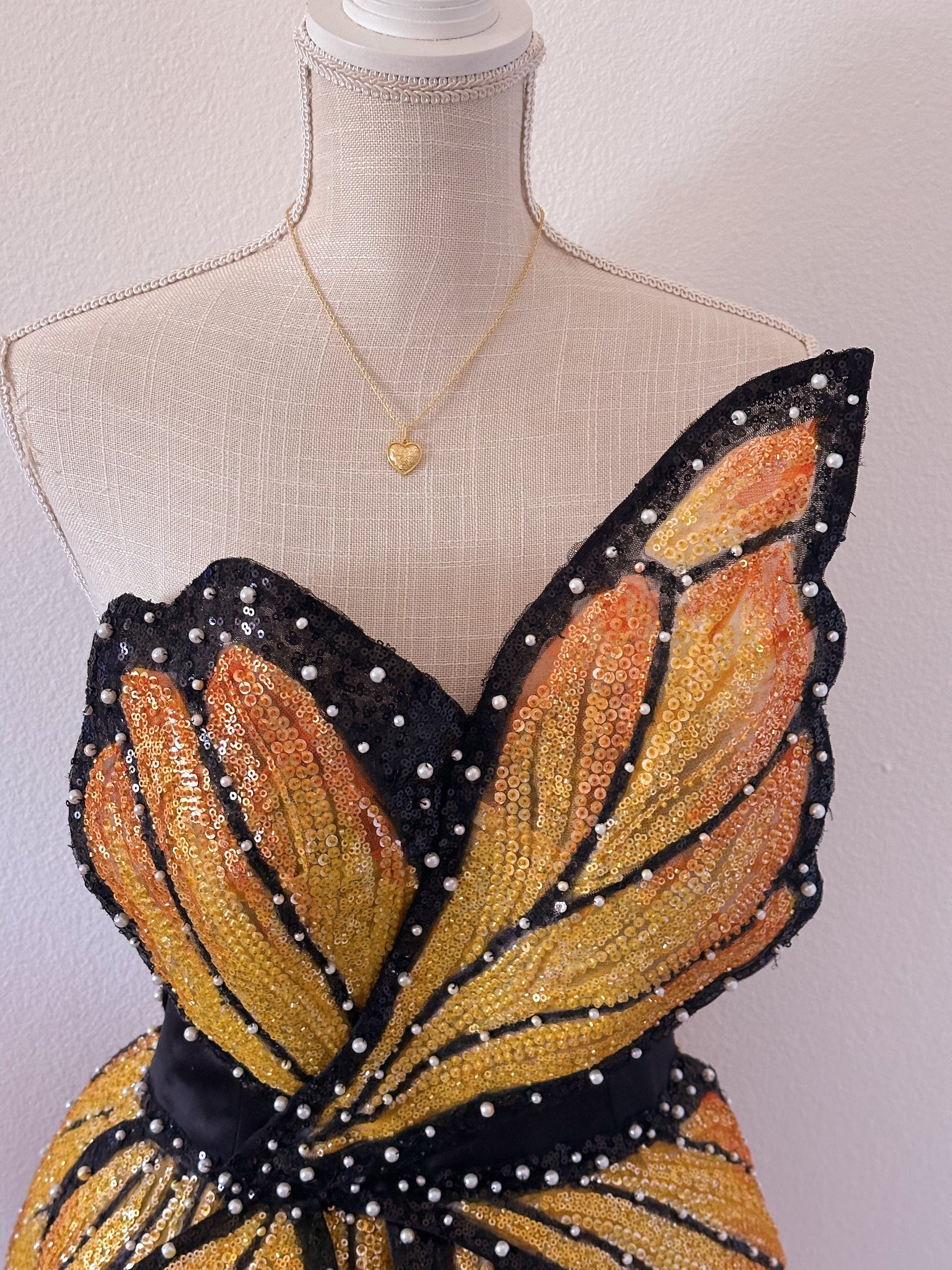 Handmade bedazzled mini butterfly formal dress Size: S