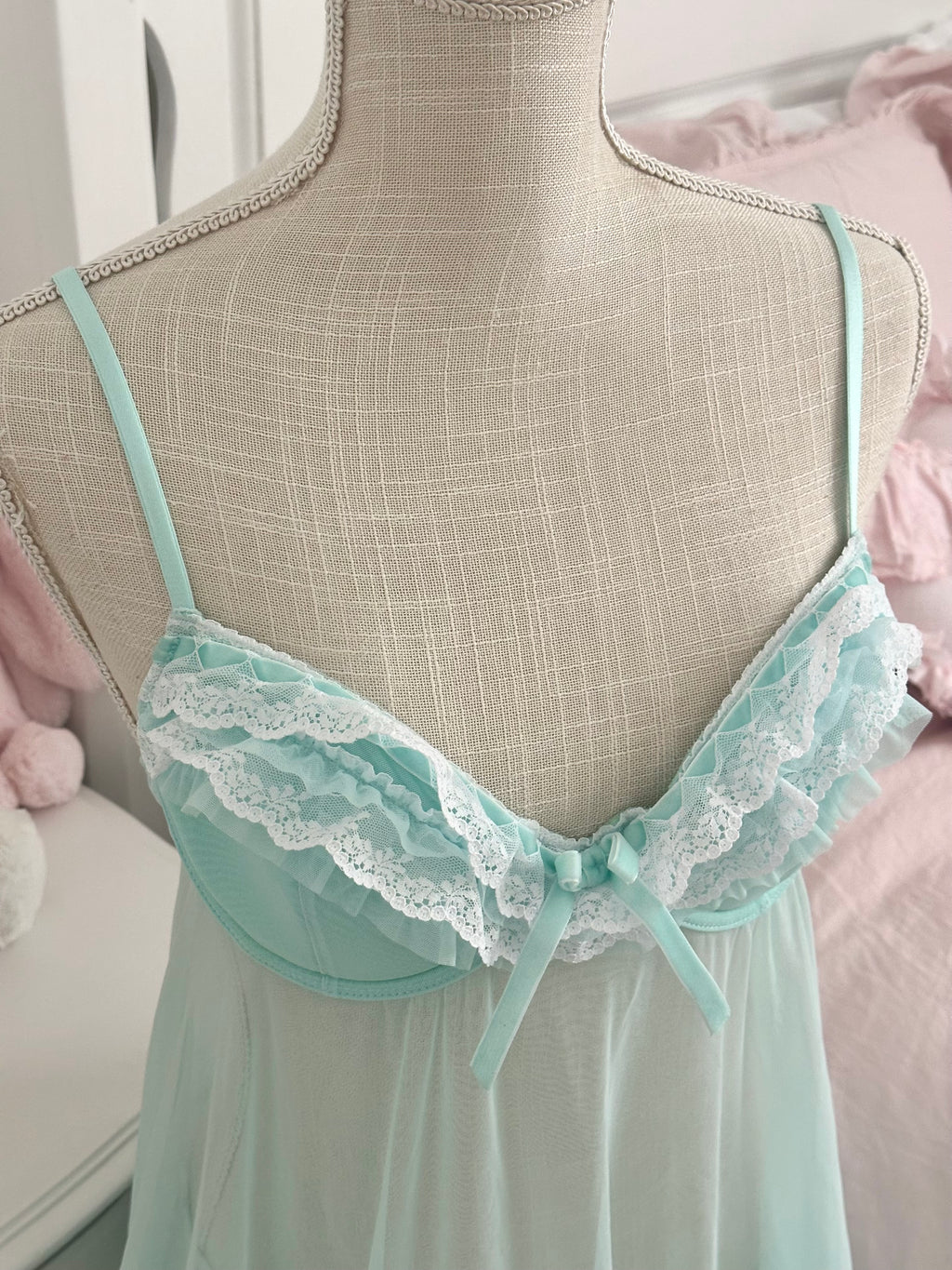 Vintage 2000s Cassandra Intimates Teal Ruffle Babydoll Set Size: S