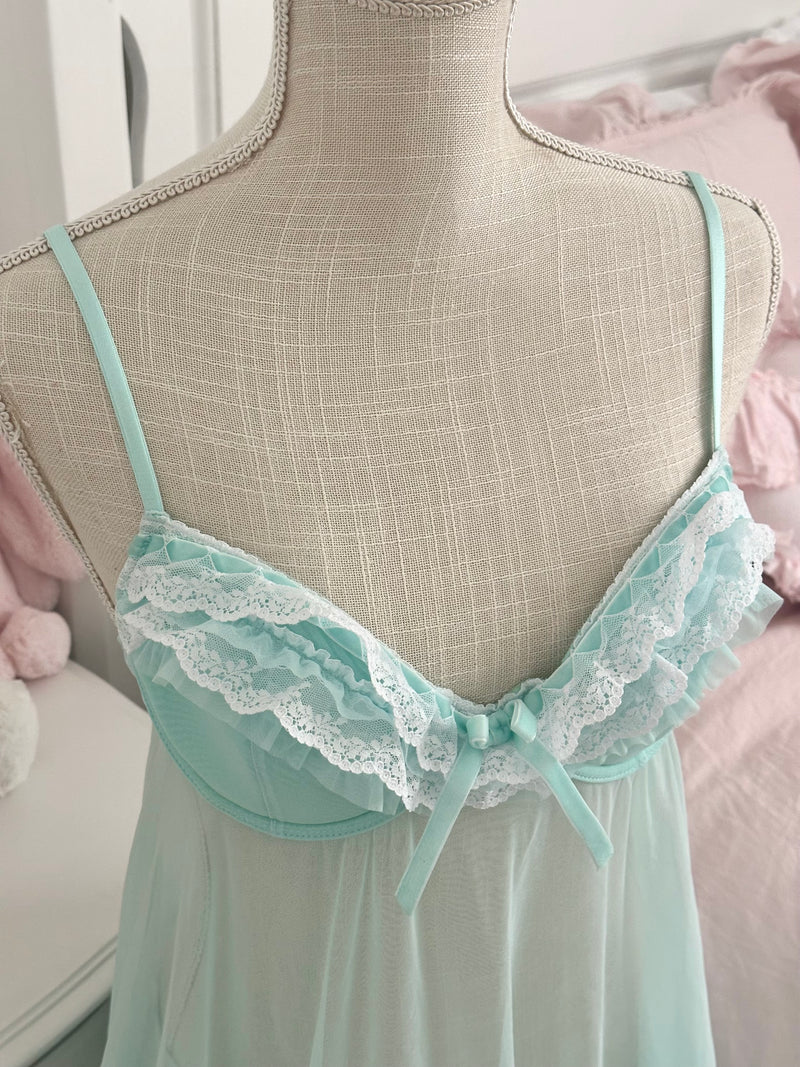 Vintage 2000s Cassandra Intimates Teal Ruffle Babydoll Set Size: S