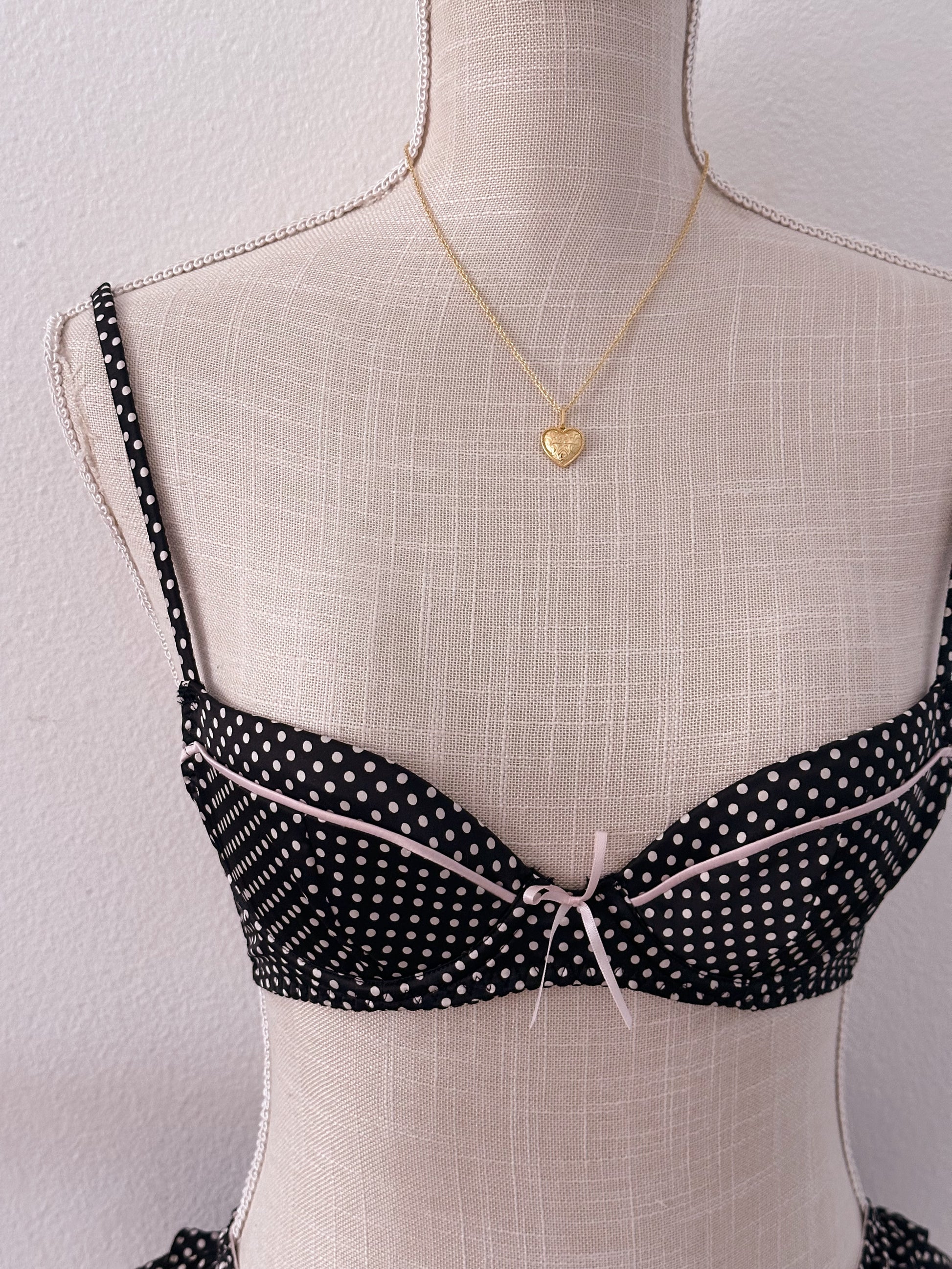 Vintage Victoria's Secret Black and pink polka dot lingerie Set Size: 32 B/ S