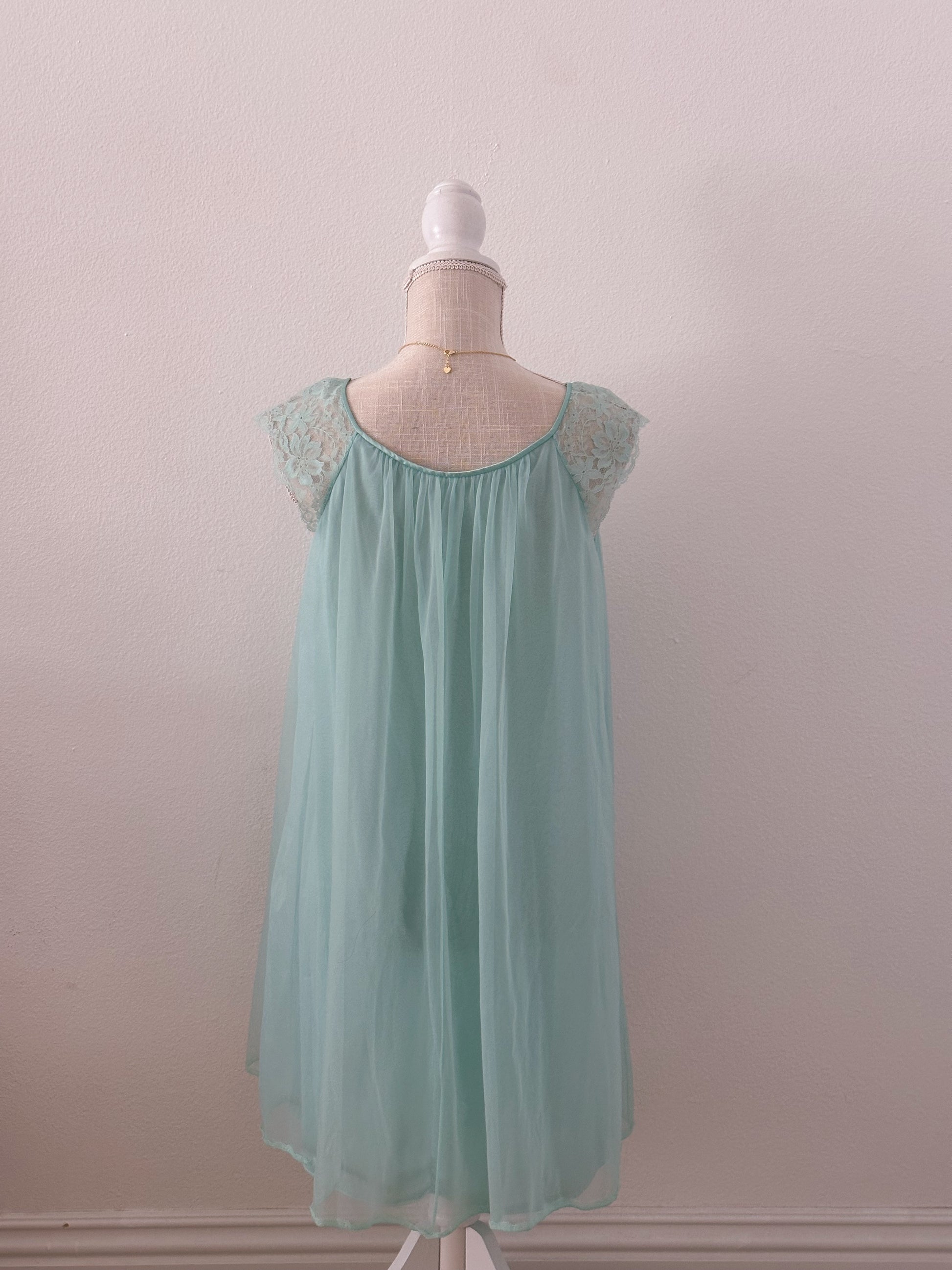 Vintage 1950s blue sheer nightgown babydoll slip dress size: XS
