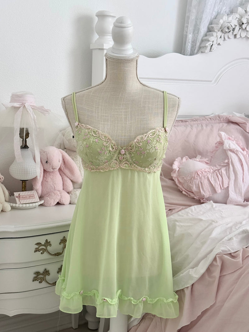 Vintage Y2K Delicates Green Fairy Babydoll Slip Dress Size: M