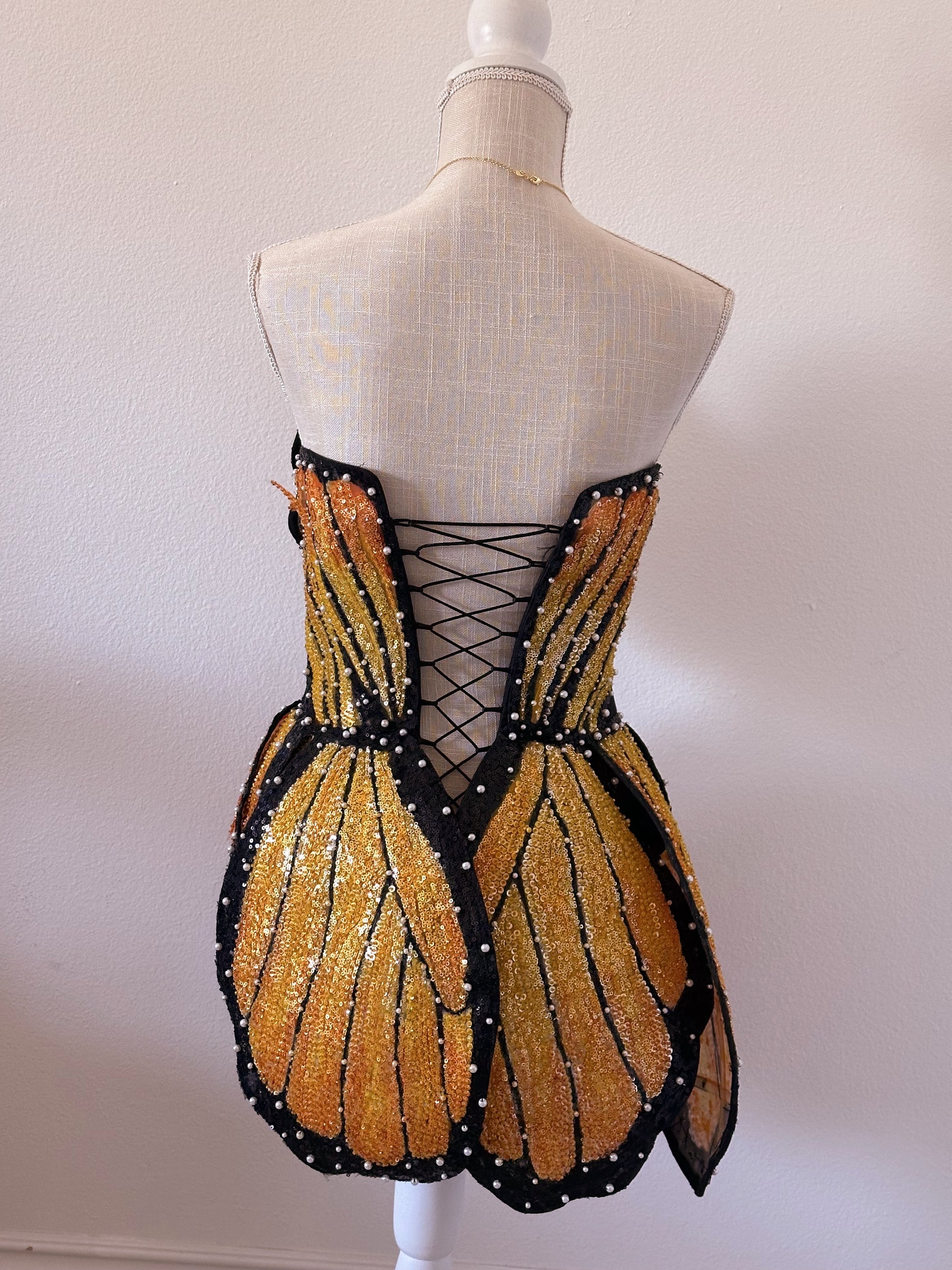 Handmade bedazzled mini butterfly formal dress Size: S