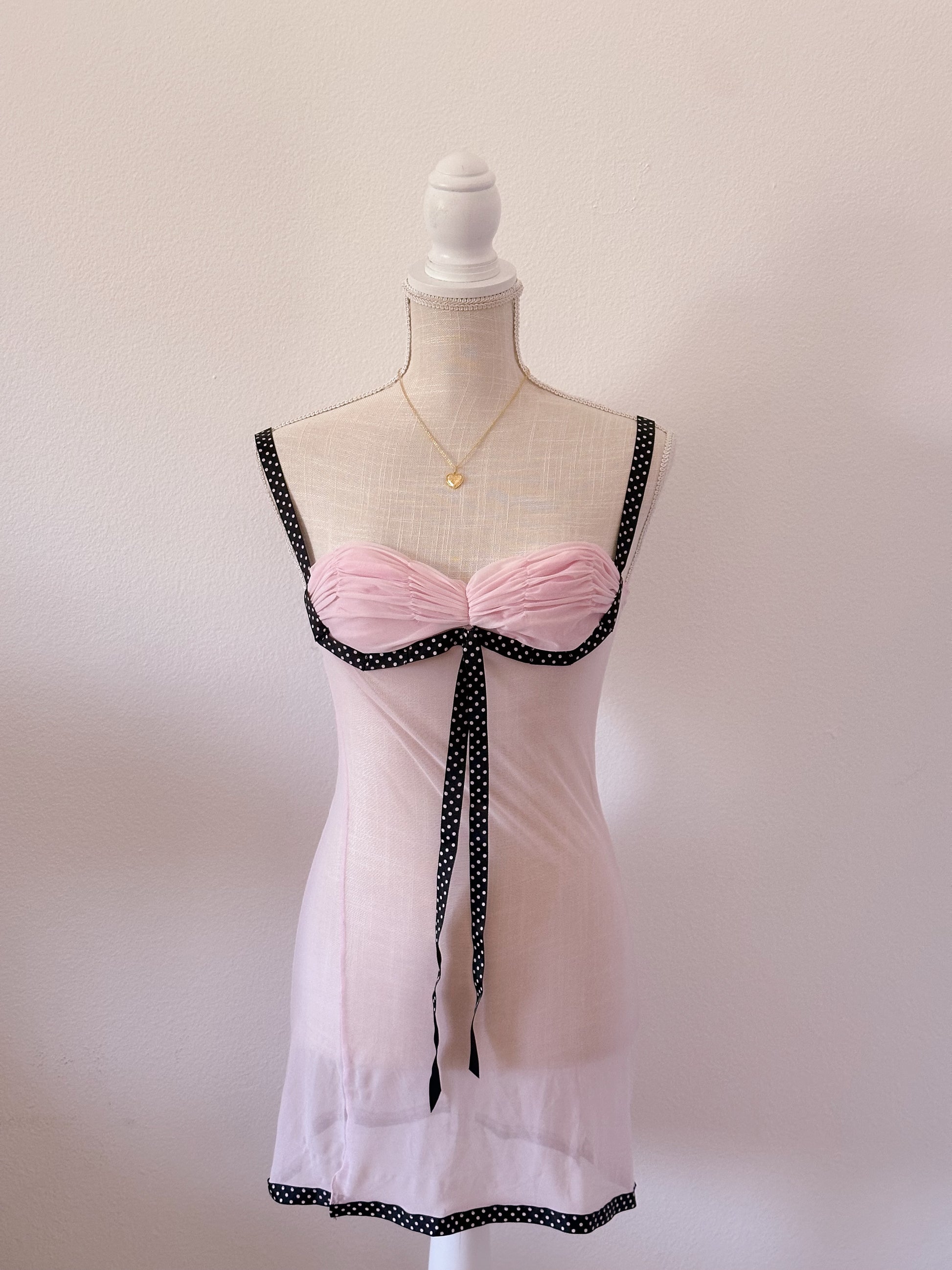 Vintage Frederick's of Hollywood, pink polkadot babydoll dress size: M