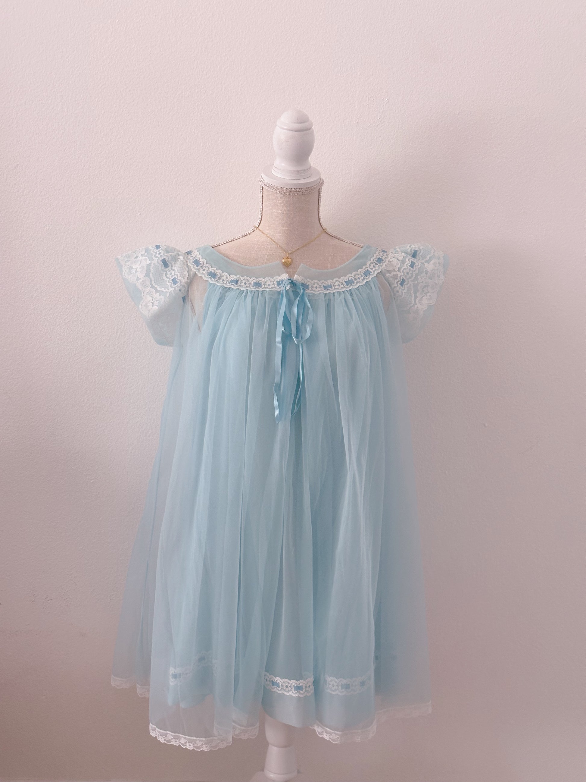 Vintage 1960s Blue Miss Elaine Robe and Babydoll dress set size: S