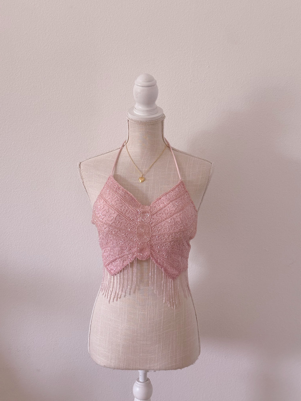 Pink 1990s sequin butterfly halter top new Size: S/M