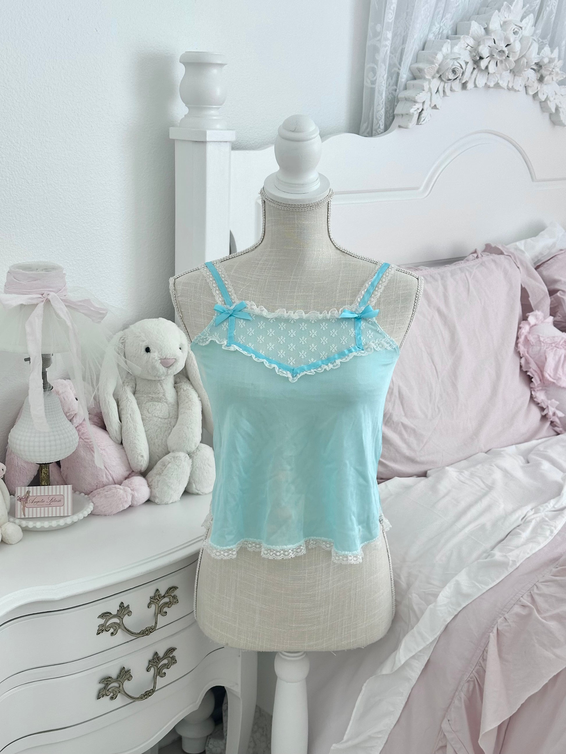 Vintage 1950s Blue Sheer Nylon Cami Top Size: XS (No Tag)
