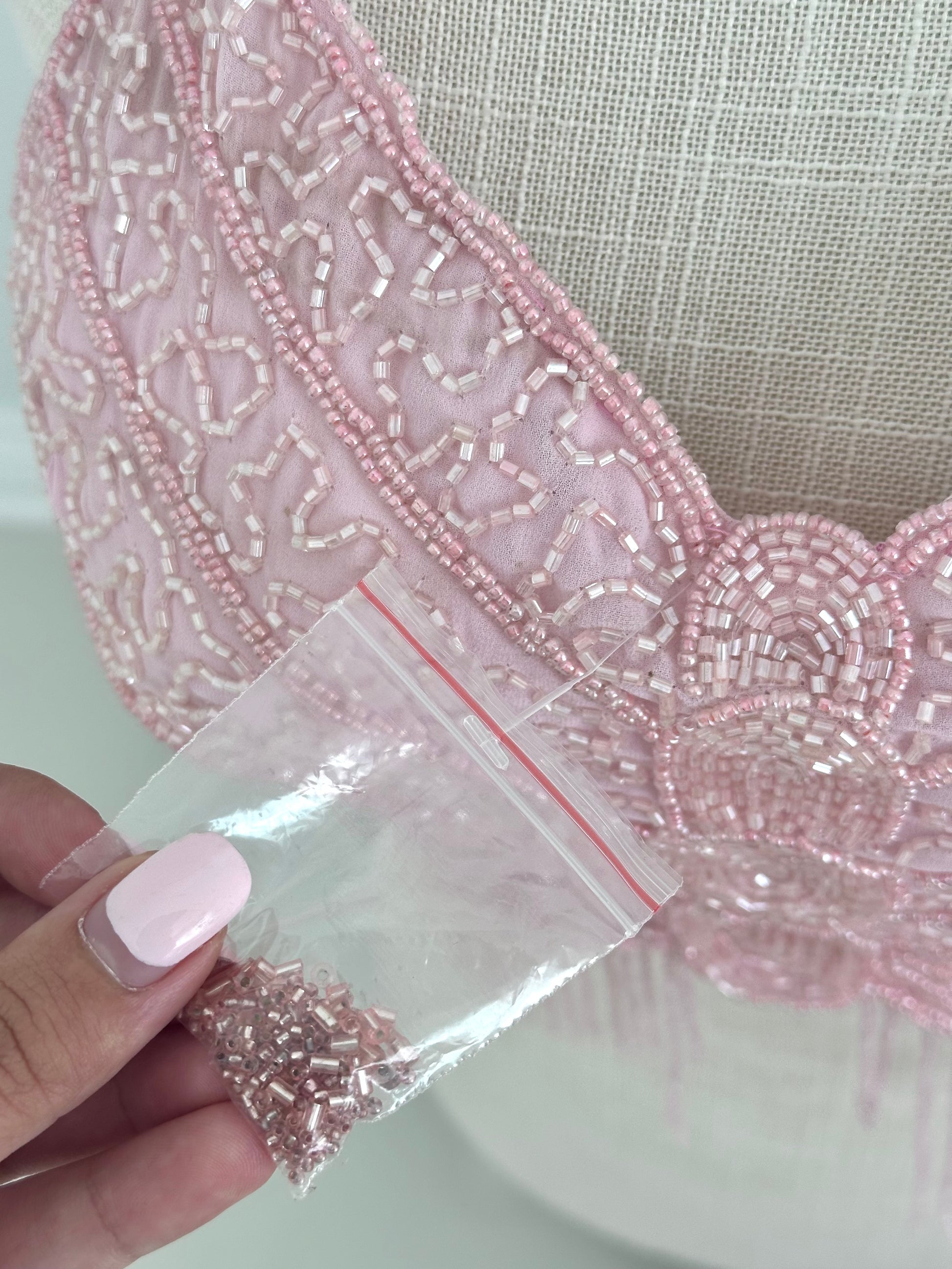 Vintage 1990s Pink Sequin Beaded Butterfly Halter Top XS–M