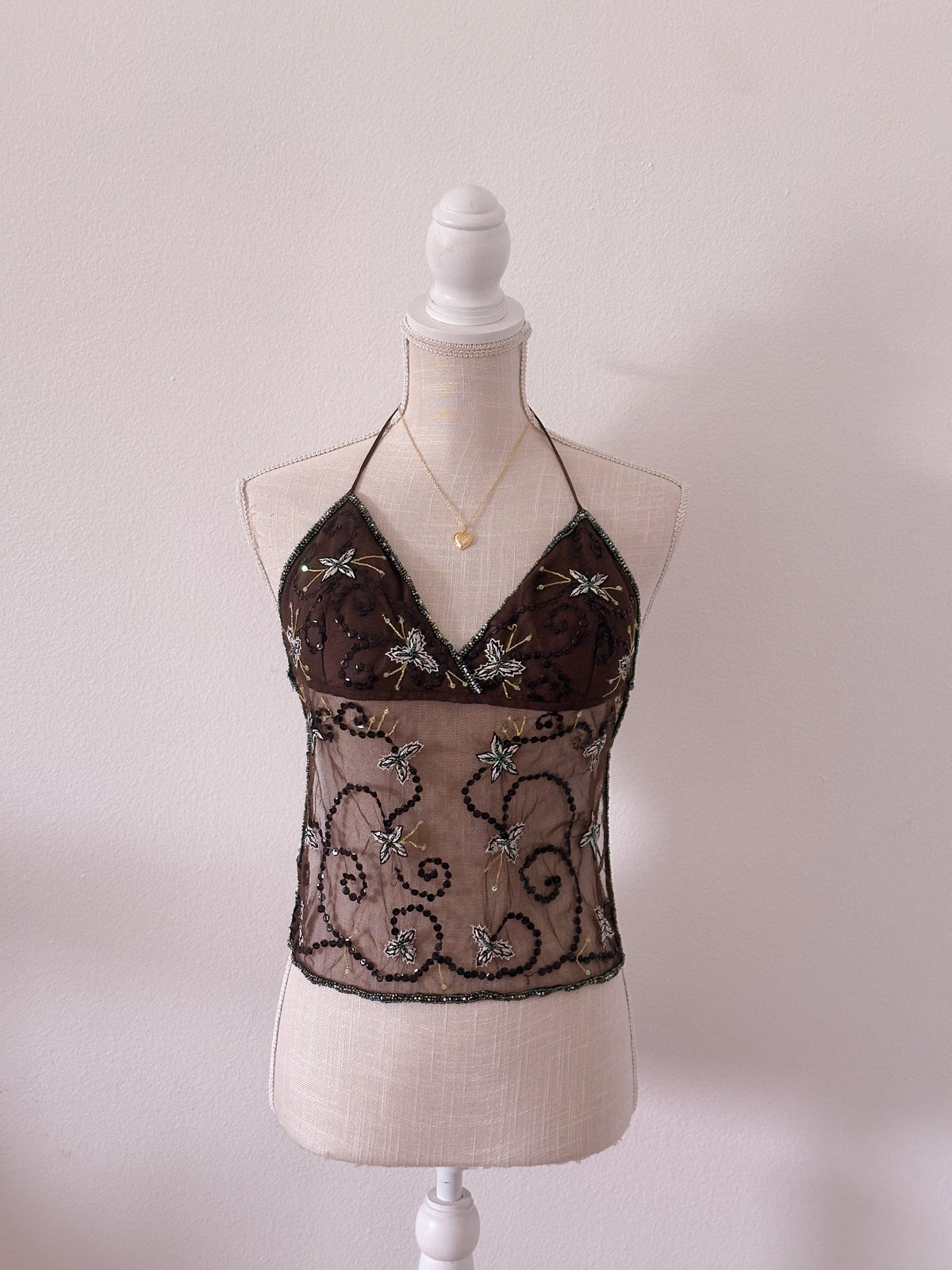 Vintage brown sequin 1990s halter top size: M