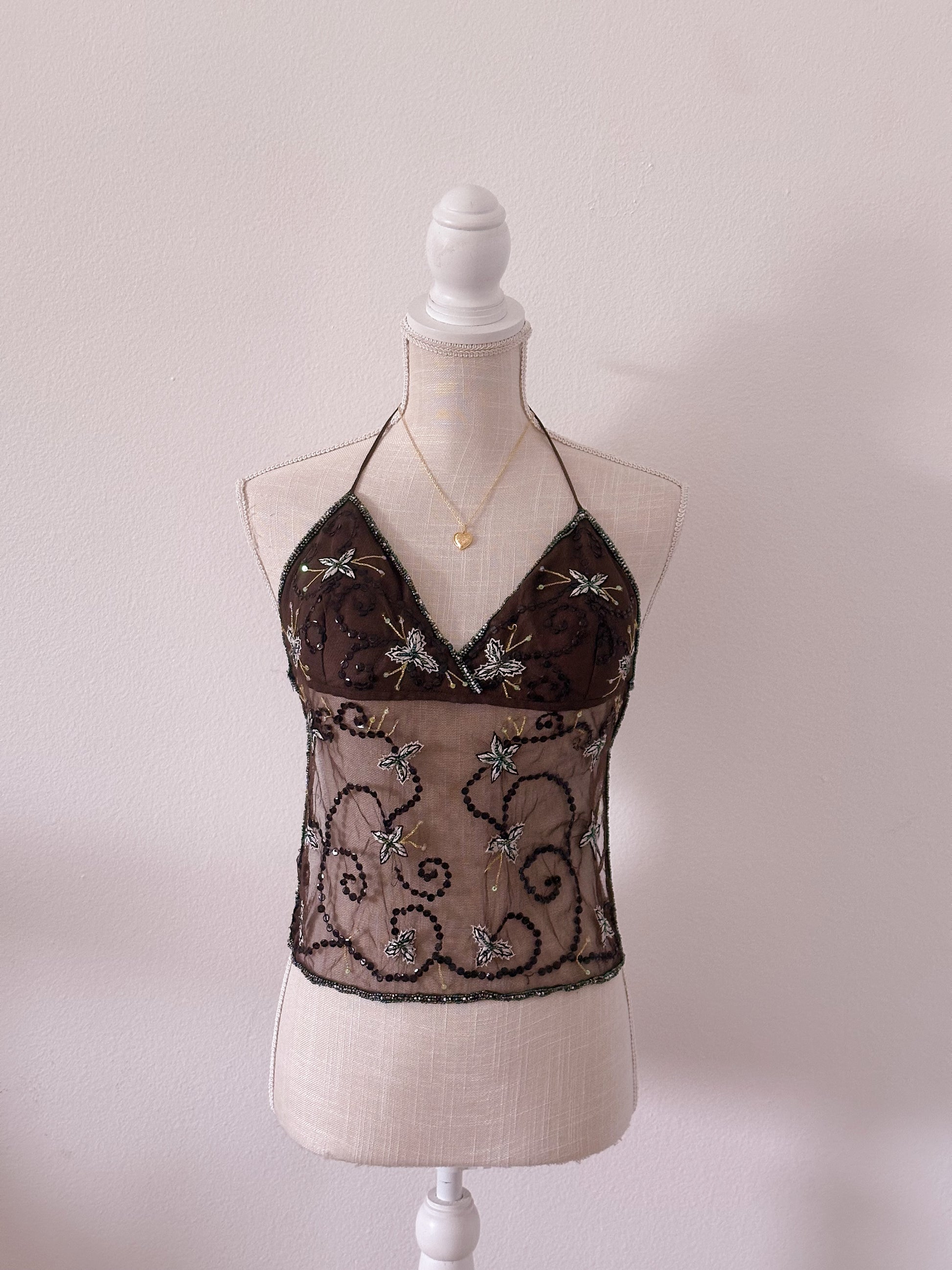 Vintage brown sequin 1990s halter top size: M