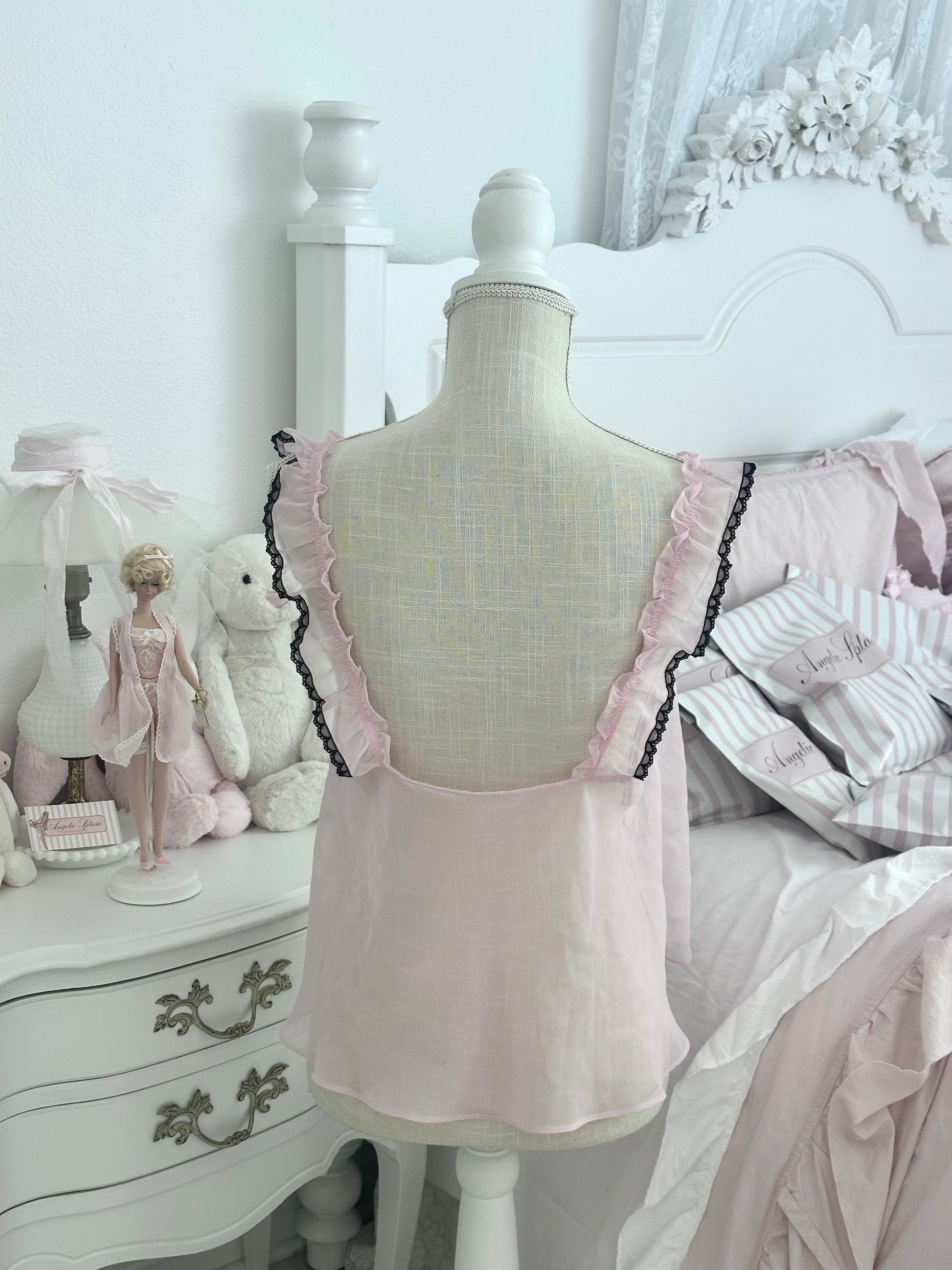 Vintage Frederick’s of Hollywood Pink & Black Trim Babydoll Cover Up Size: M
