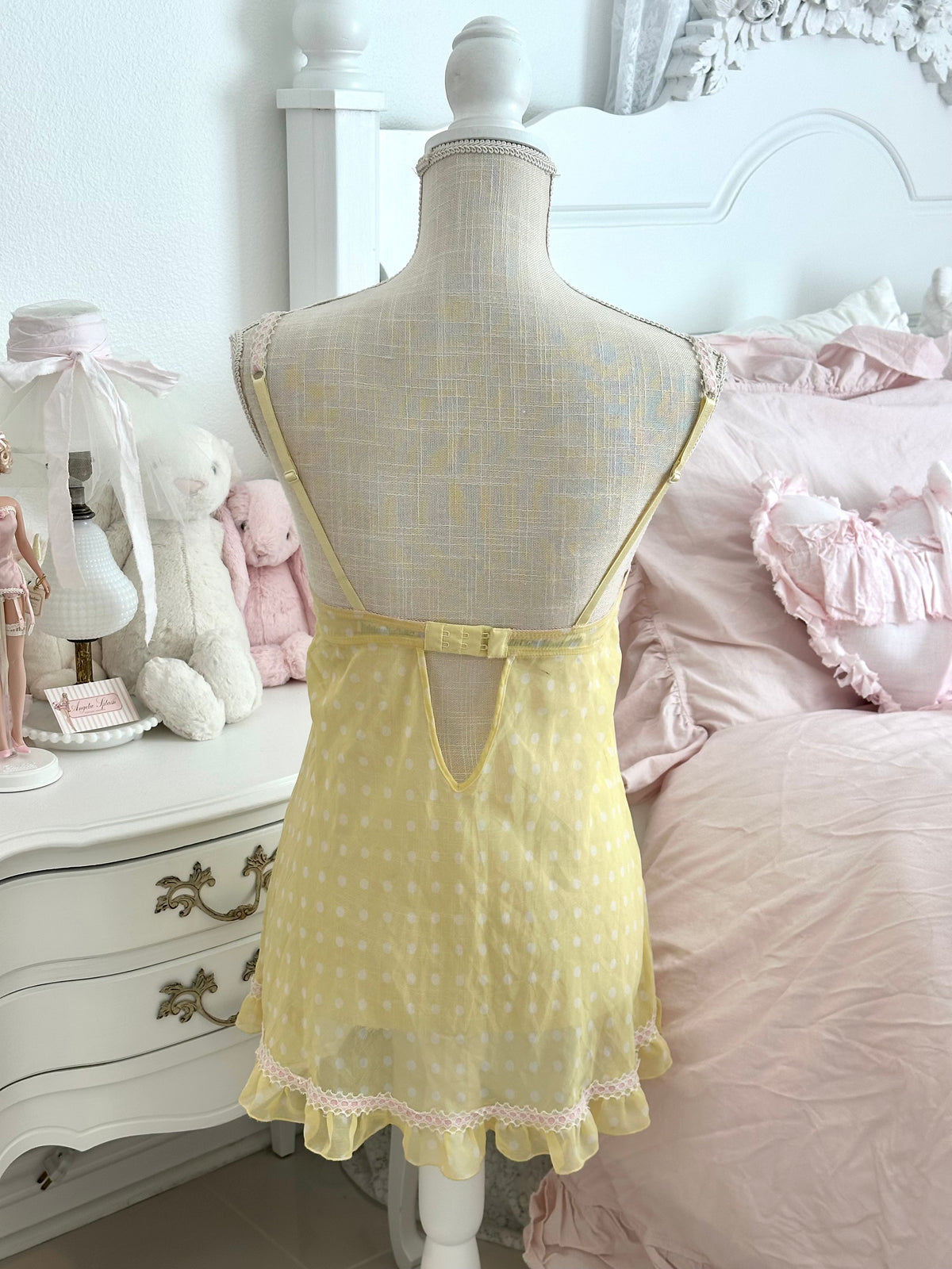 Vintage La Senza Yellow Polka Dot Babydoll Slip Dress Size: S