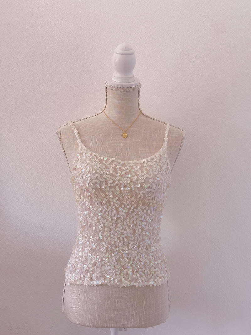 Vintage white sequin cami top