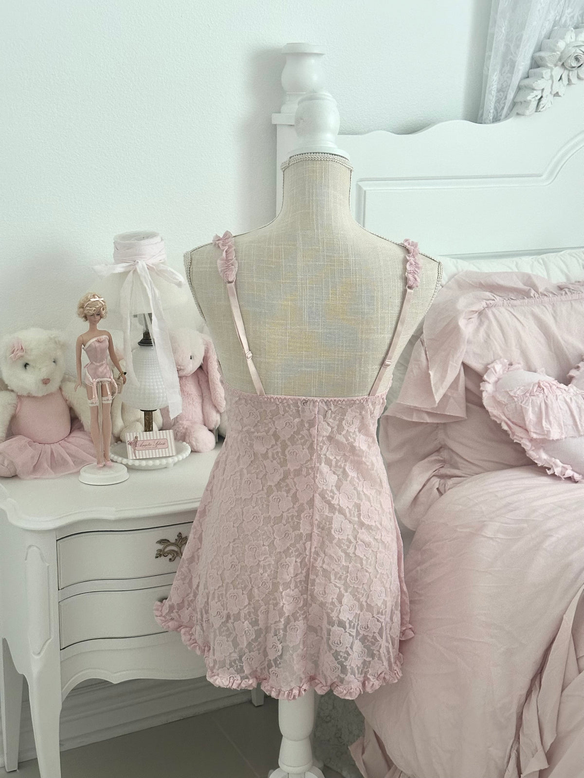 Vintage Cinema Étoile Pink Lace Babydoll Slip Dress As Seen on Madison Beer Size S