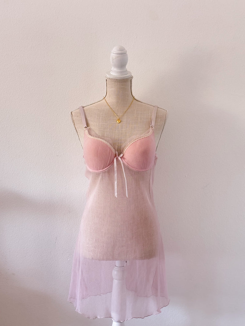 Y2k pink sheer diana secret babydoll dress size: M