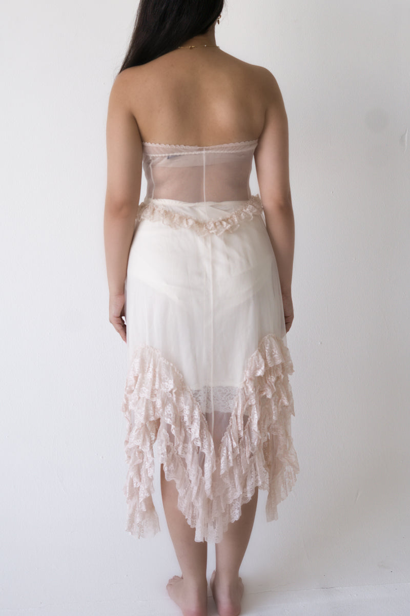 Vintage 1970s Beige Floral Lace Nightgown Size: S/M