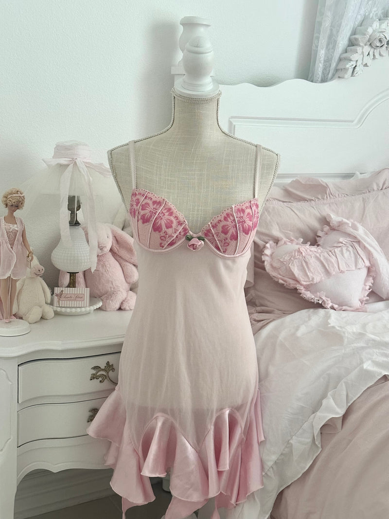 Vintage Y2K Delicates Pink Sheer Aurora Slip Dress Size: S