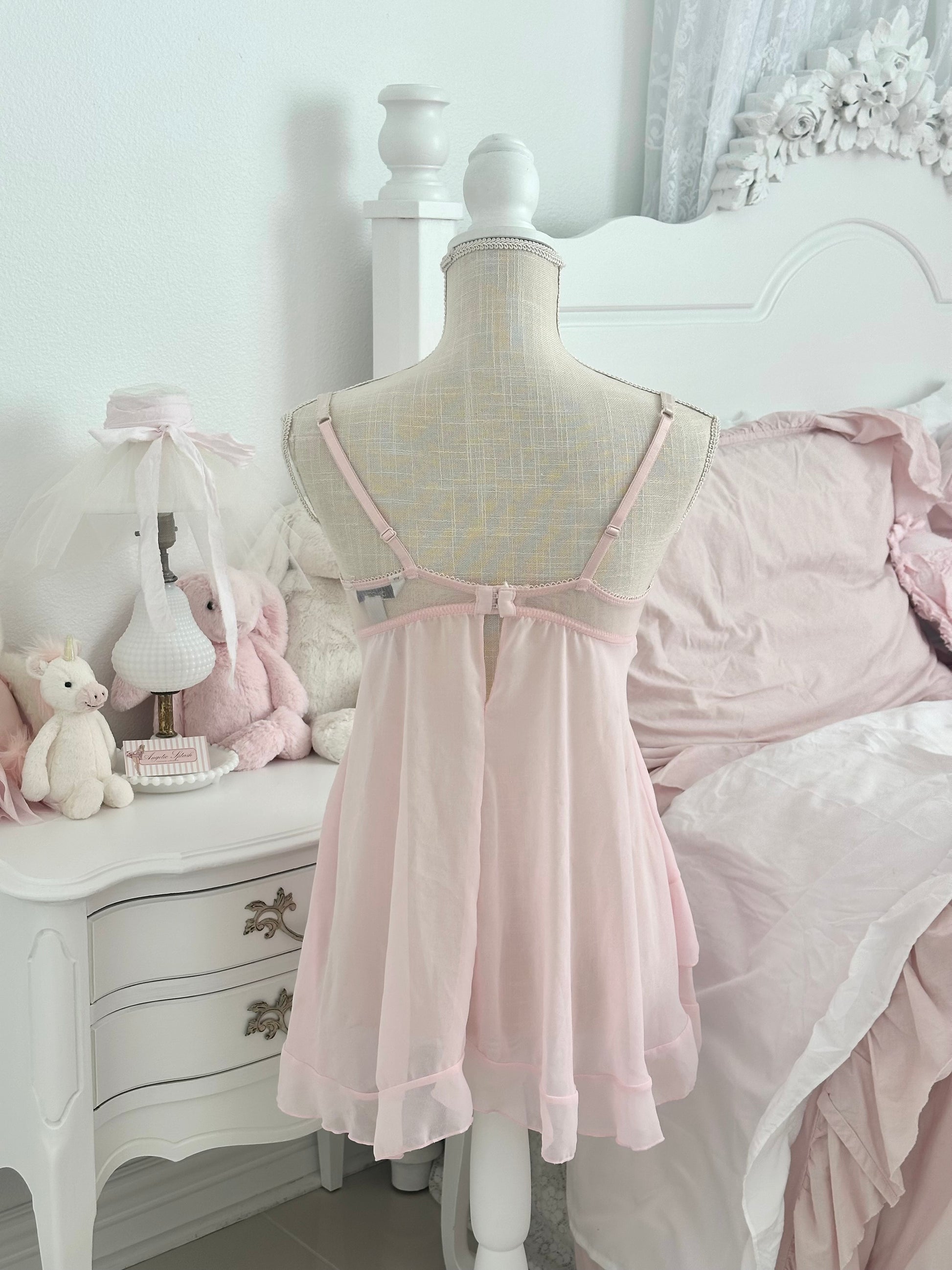 Vintage Y2K Delicates Pink Tiered Floral Slip Dress Size: M