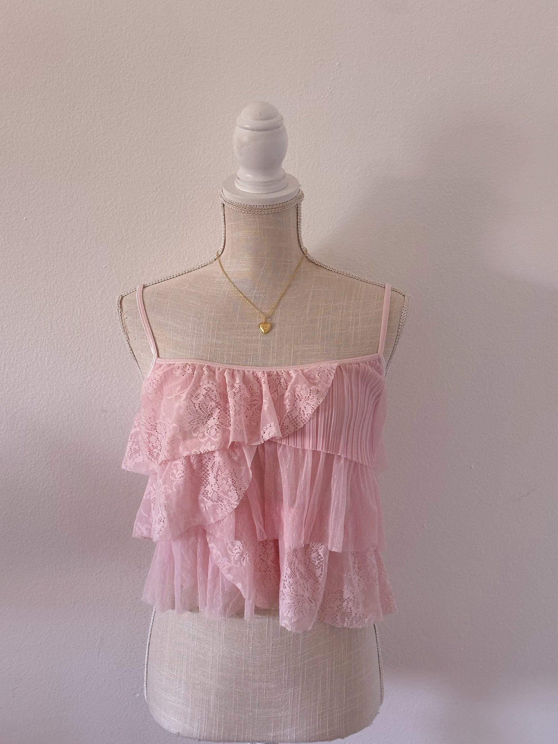 Vintage Victoria's Secret shabby chic pink lace babydoll cami top Size: M