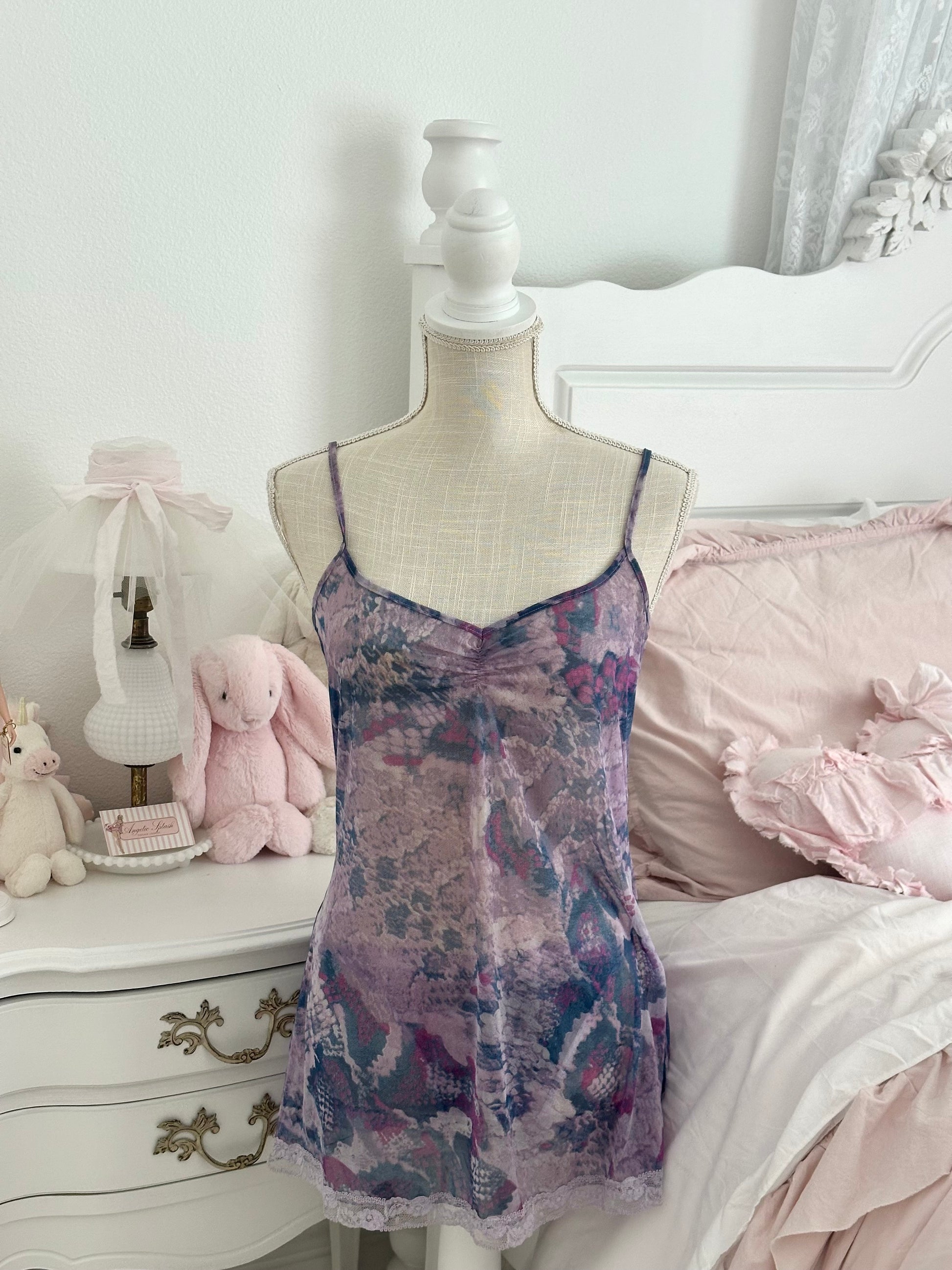 Vintage 2000 Victoria’s Secret Purple Print Slip Dress & Thong Set Size: S