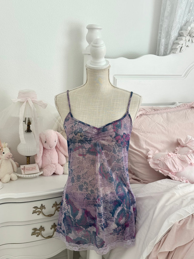 Vintage 2000 Victoria’s Secret Purple Print Slip Dress & Thong Set Size: S