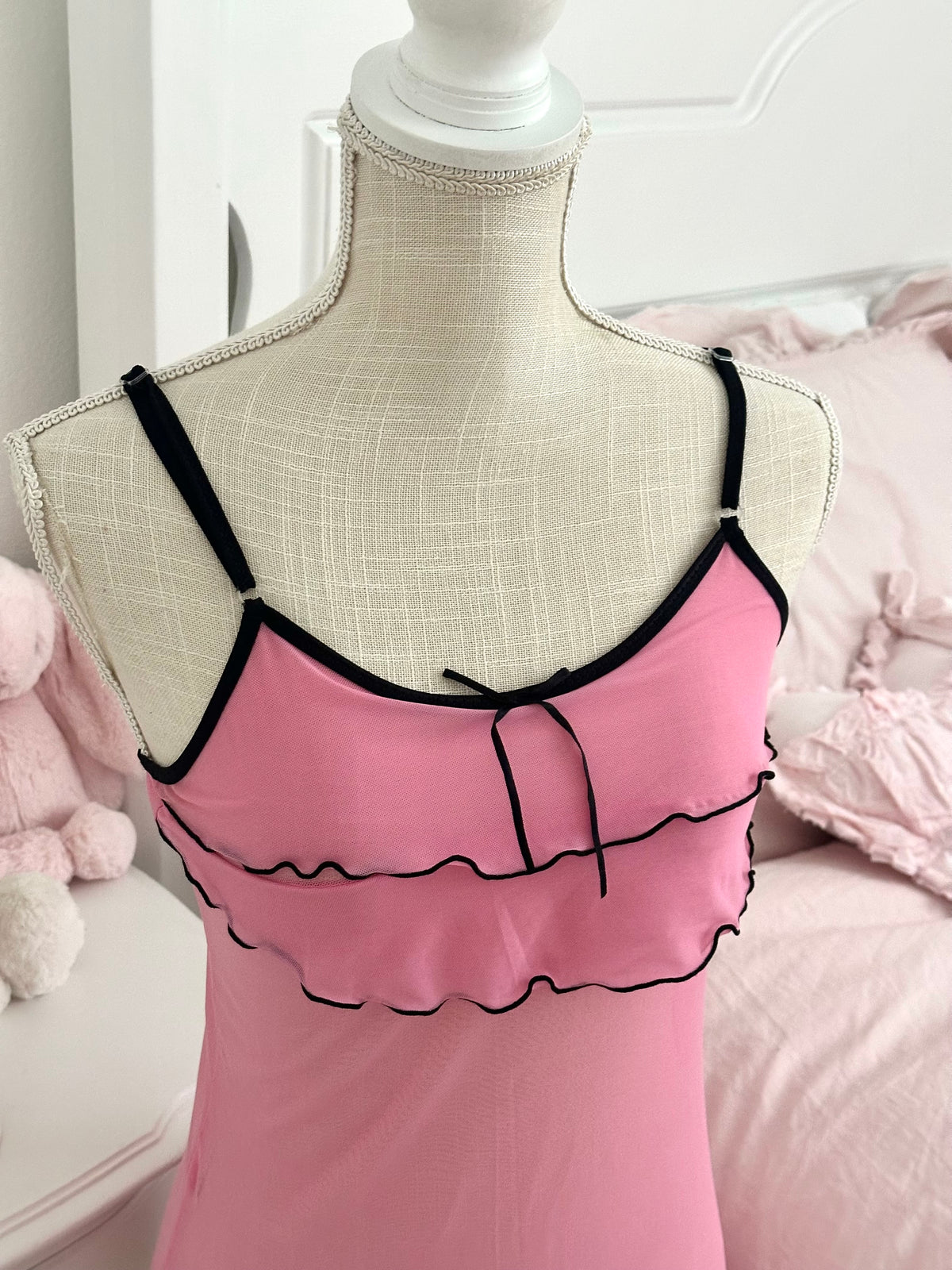 Vintage Pink Sheer Ruffle Cami Top Size: S