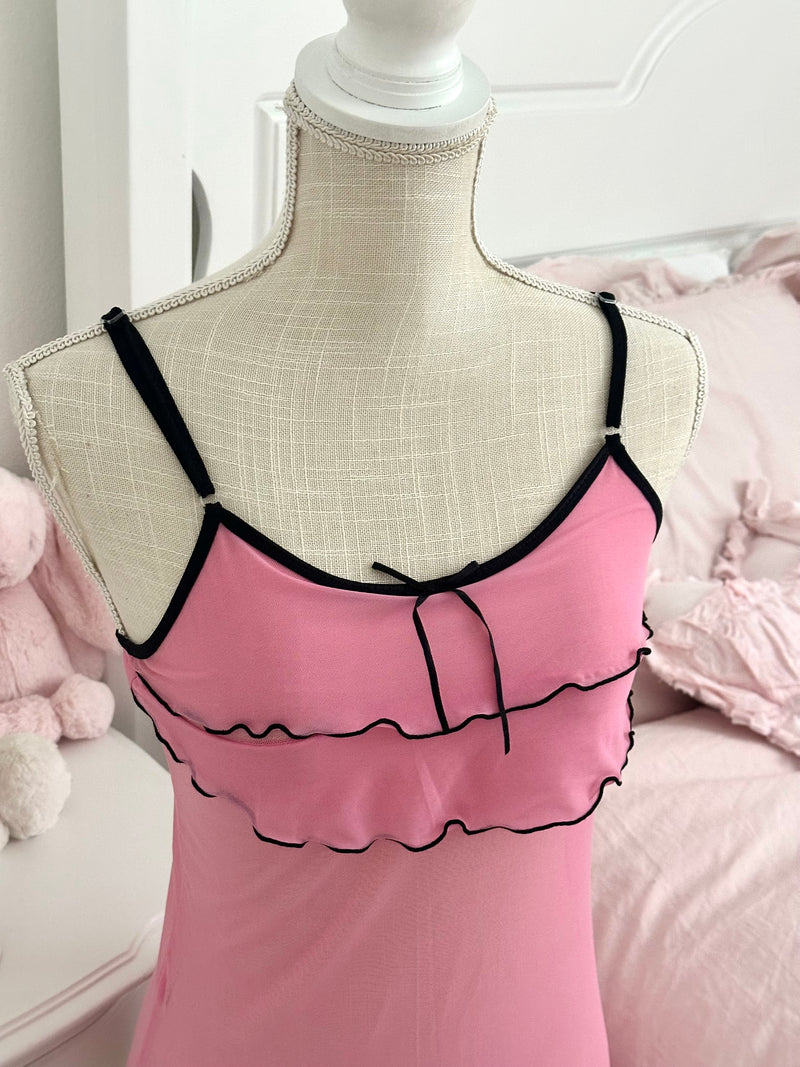 Vintage Pink Sheer Ruffle Cami Top Size: S