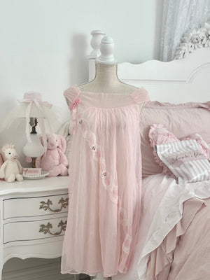 Vintage 1960s Peignoir Pink Nylon Nightgown Size: S