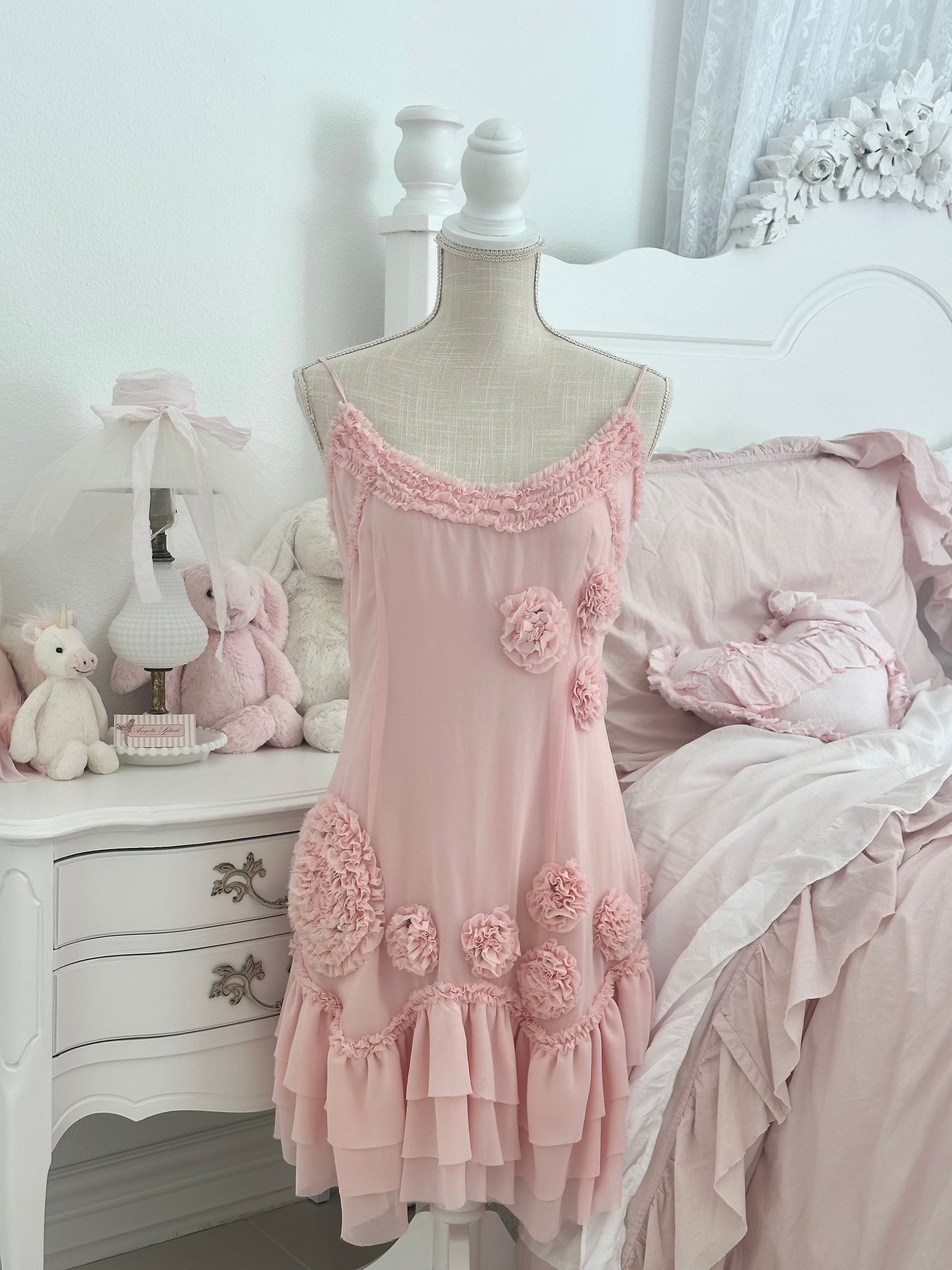 Vintage Y2K Forever 21 Pink Floral Embellished Dress Size: 8
