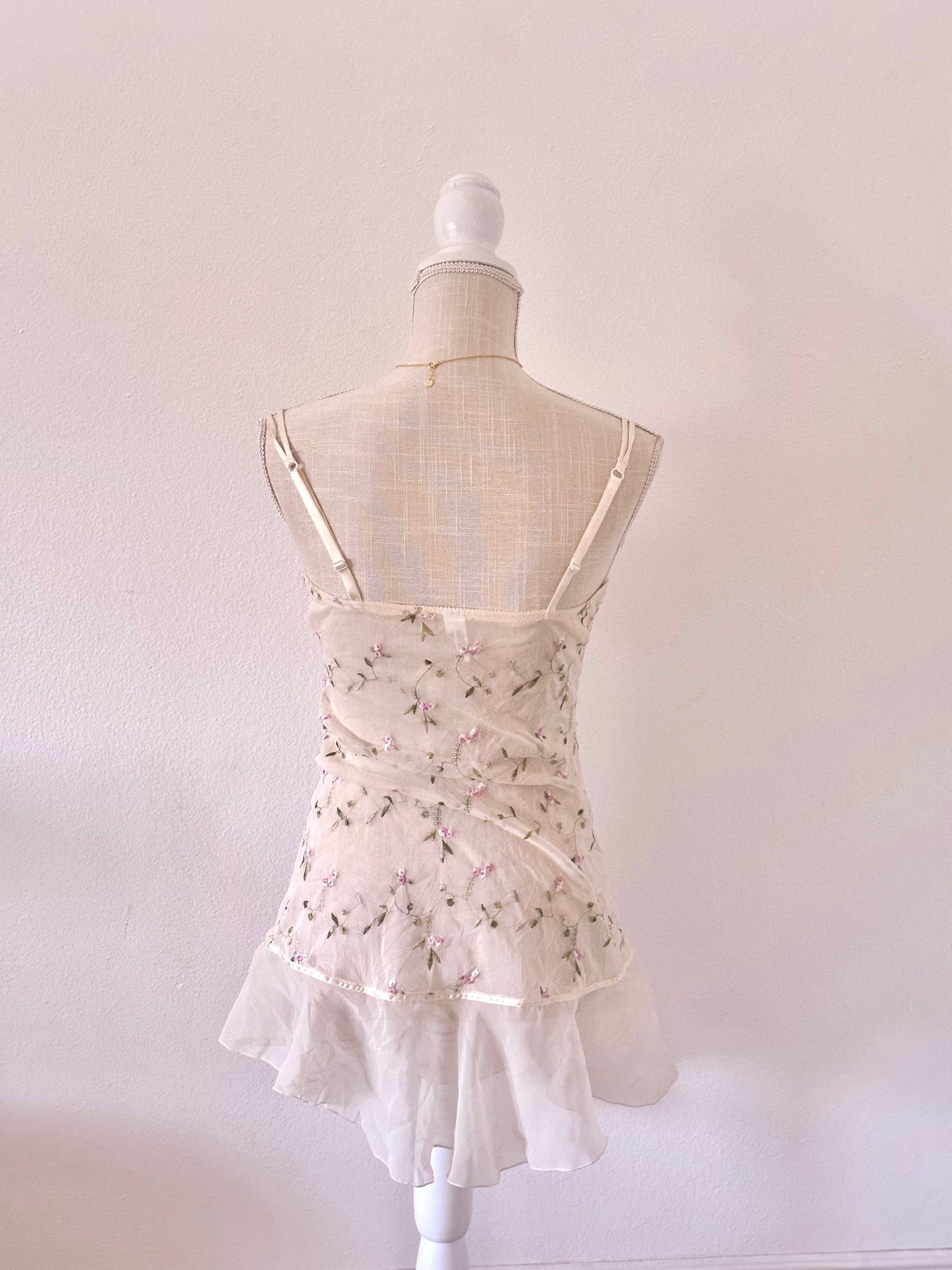 Vintage Hillard & Hanson White Floral Babydoll Slip Dress Size: L