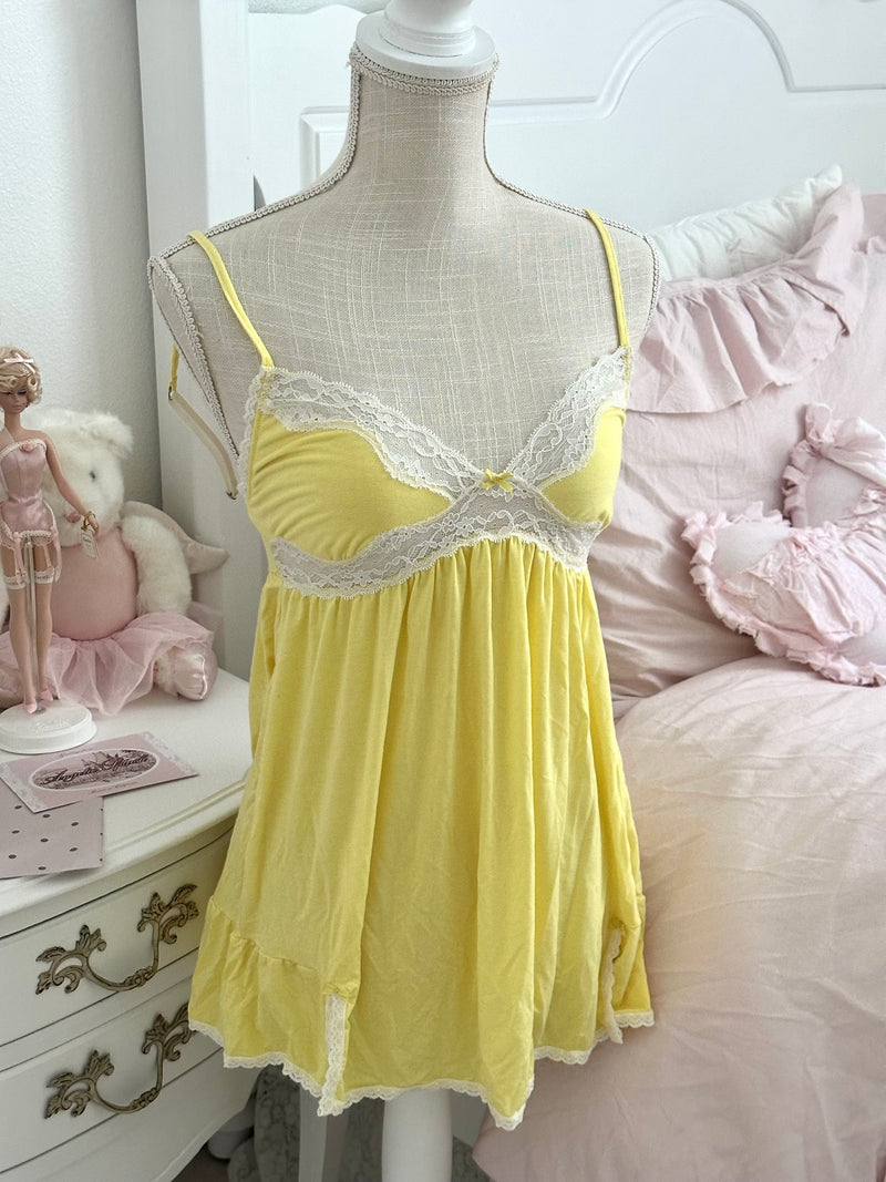 Vintage 2011 Victoria’s Secret Yellow Lace Babydoll Mini Dress/Top Size M