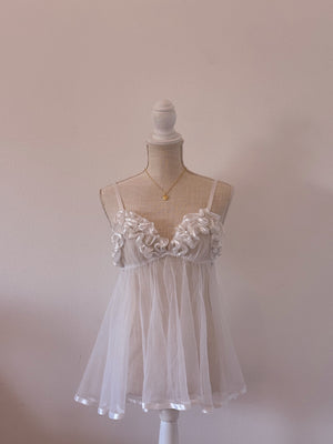Vintage 1990s Fredricks of Hollywood white sheer babydoll top size: M