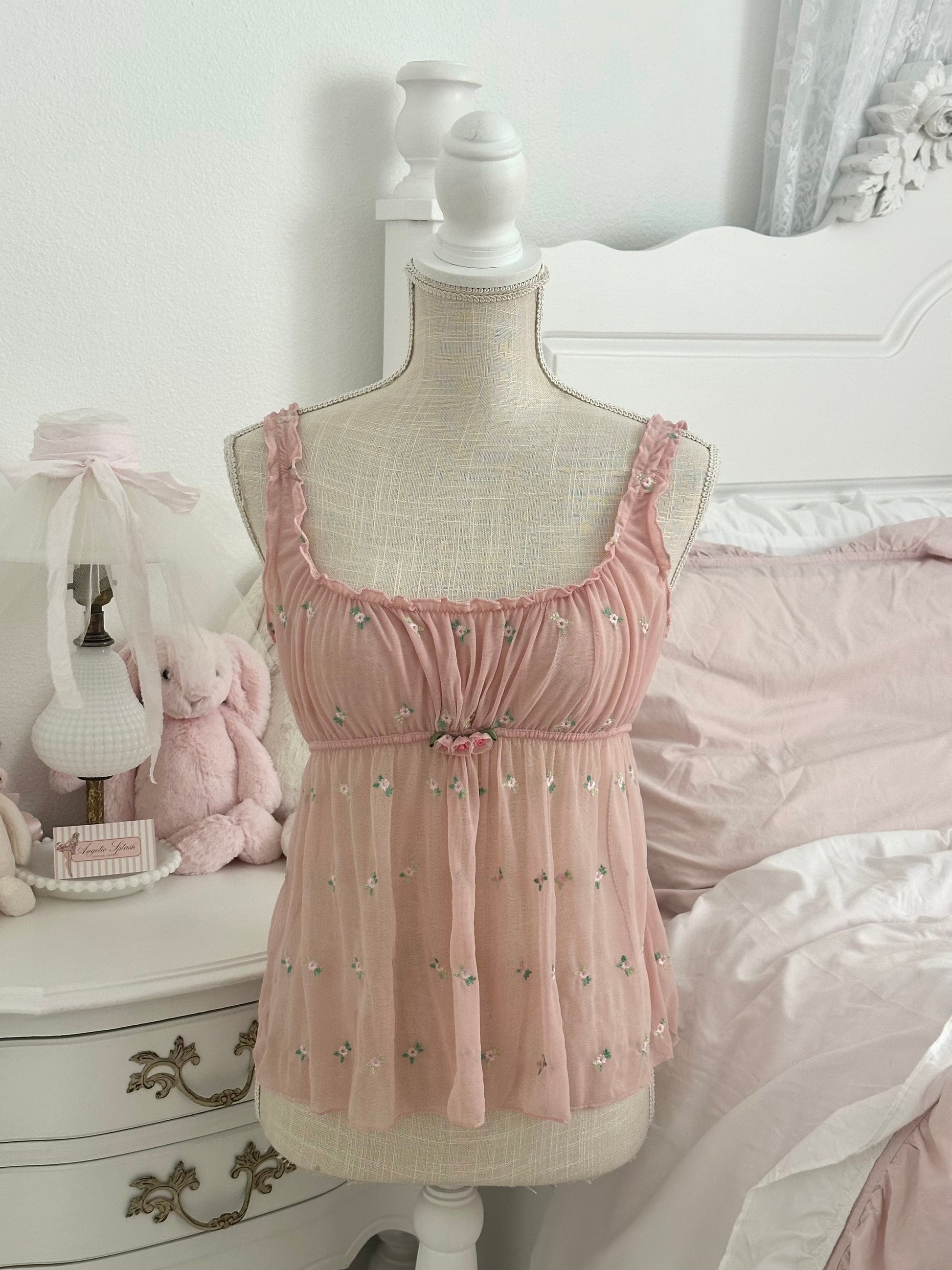 Vintage 2004 Victoria’s Secret Pink Floral Milkmaid Cami Top Size: L