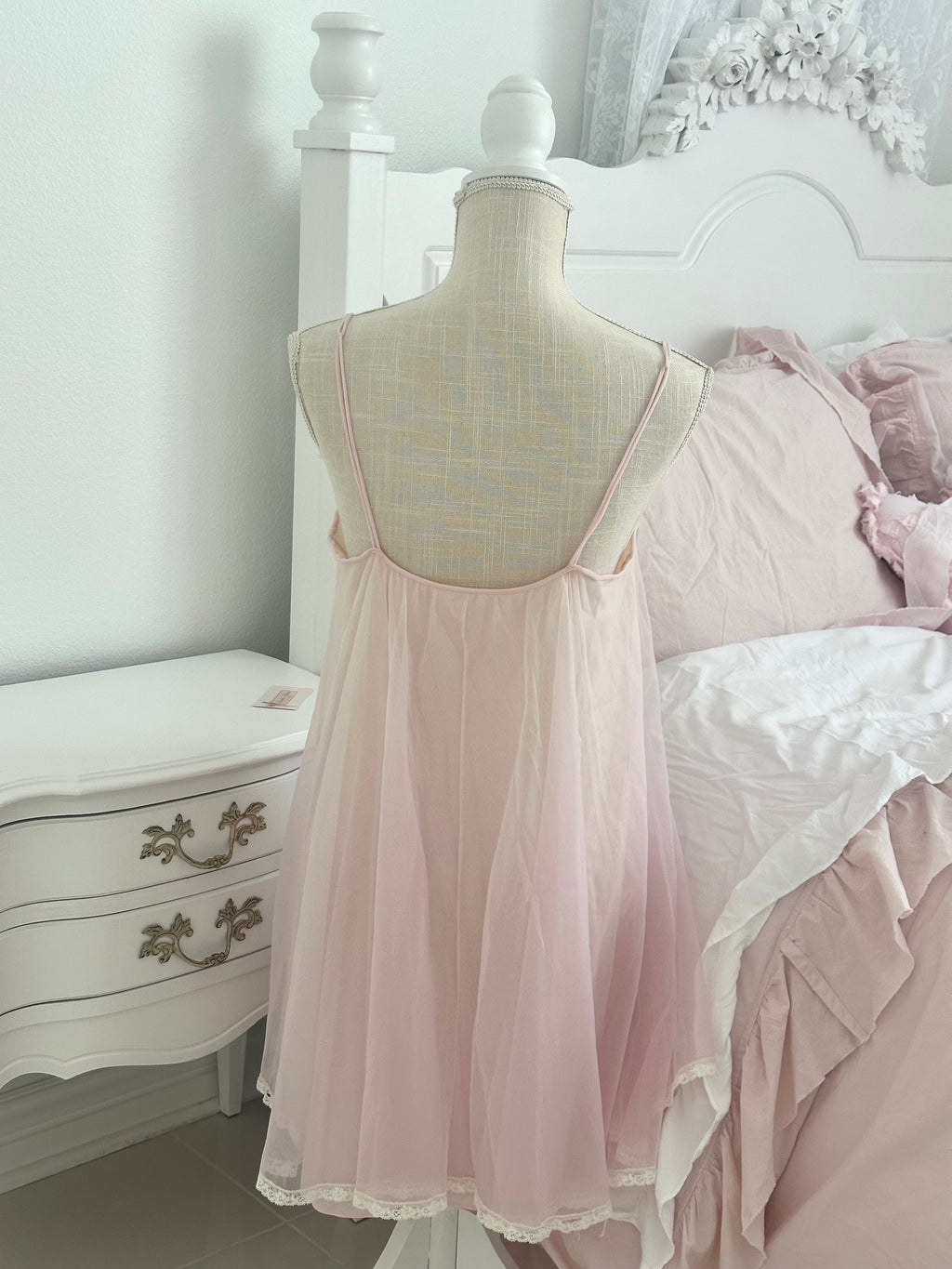 Authentic 1950s Pink Nylon Floral Nightgown & Matching Robe Set Size: S