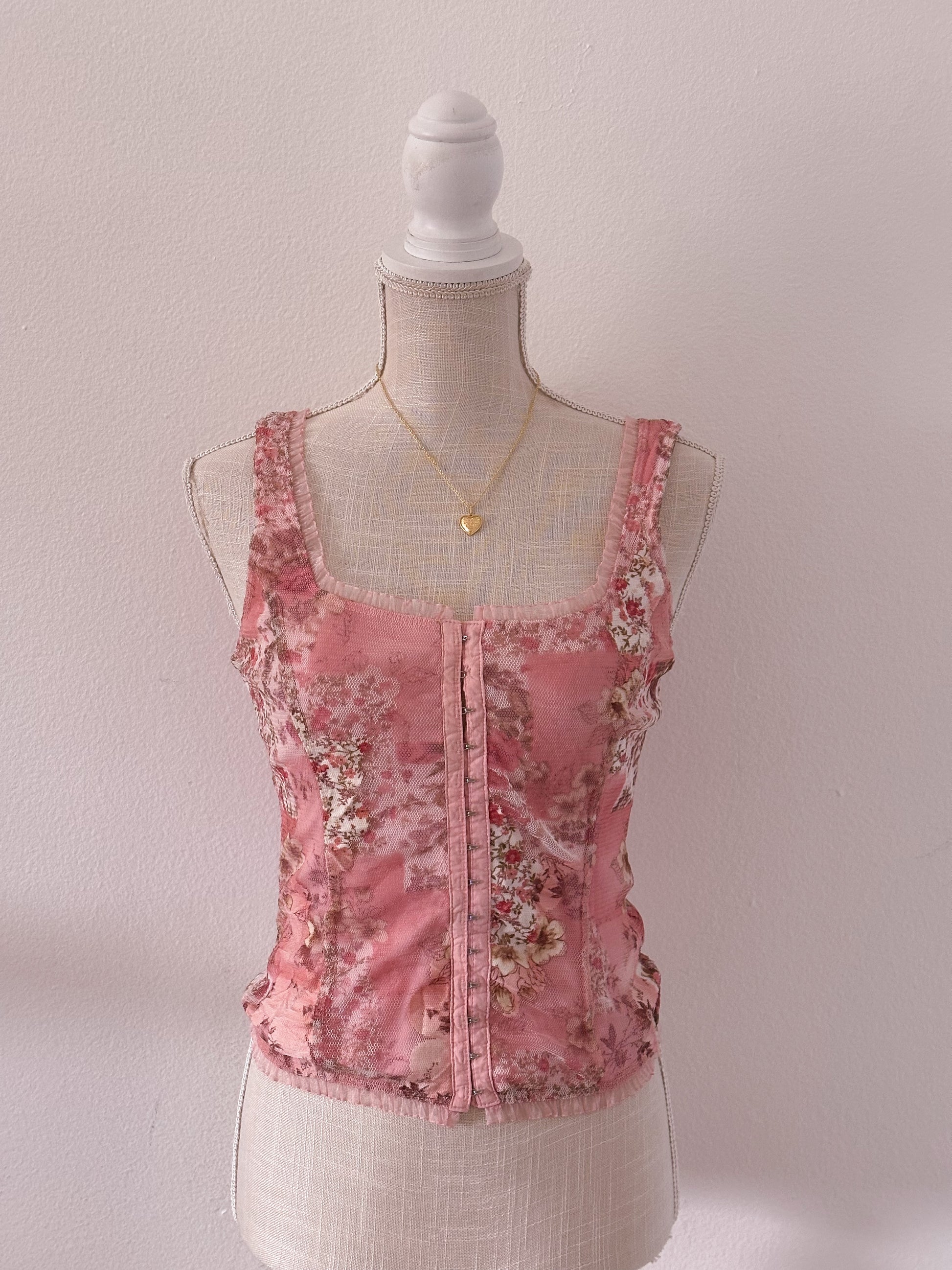 Vintage y2k Rave pink shabbychic floral bustier top size: XS/S