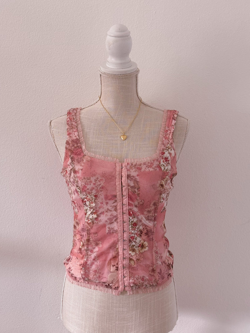 Vintage y2k Rave pink shabbychic floral bustier top size: XS/S