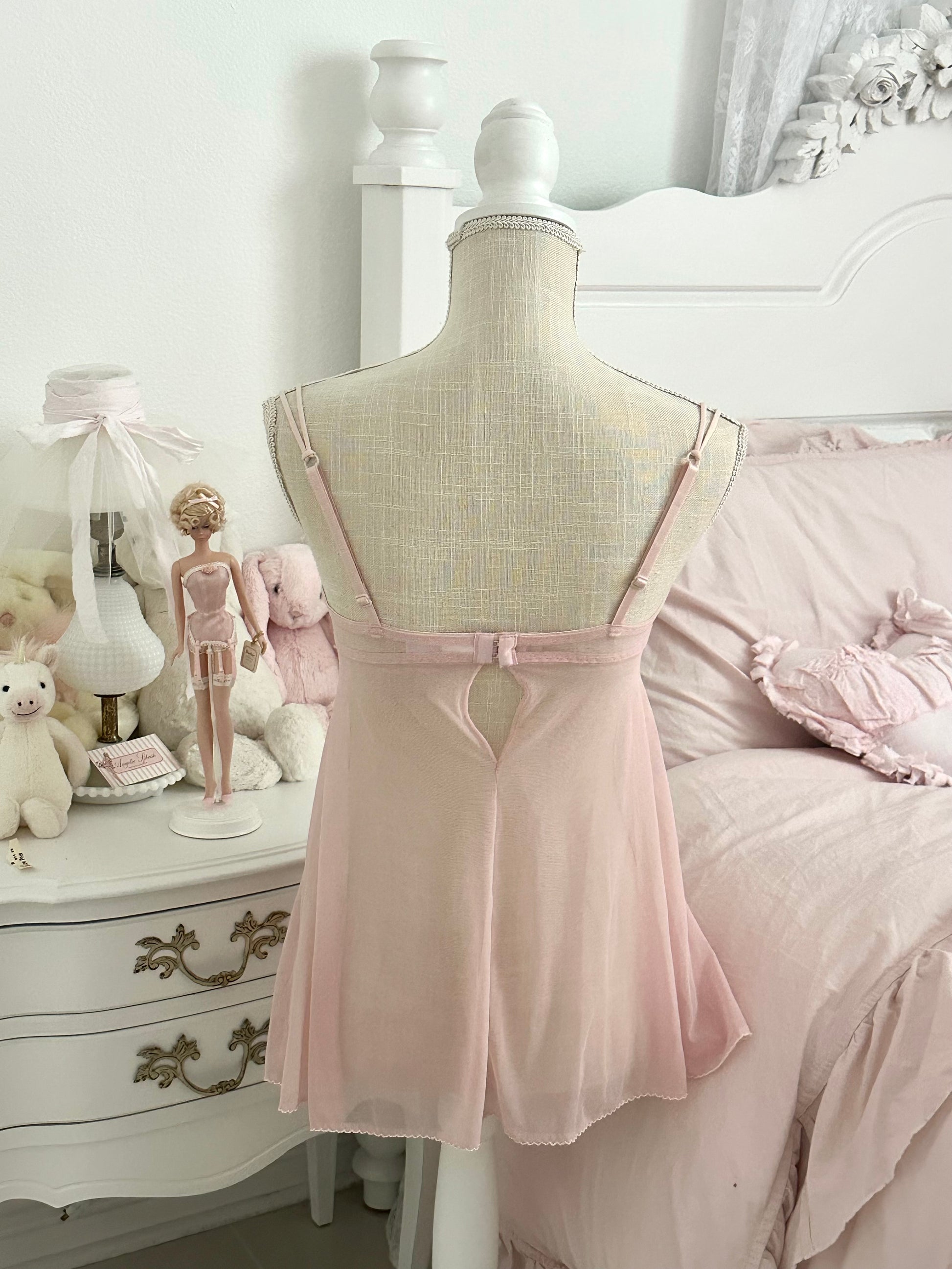 Vintage Inner Secrets Pink Floral Embroidered Babydoll Top Size: S