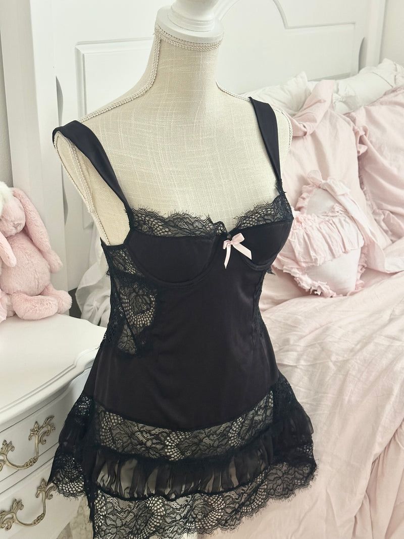 Vintage 2008 Victoria’s Secret Sexy Little Things Black Lace mini Babydoll Dress Size 34B