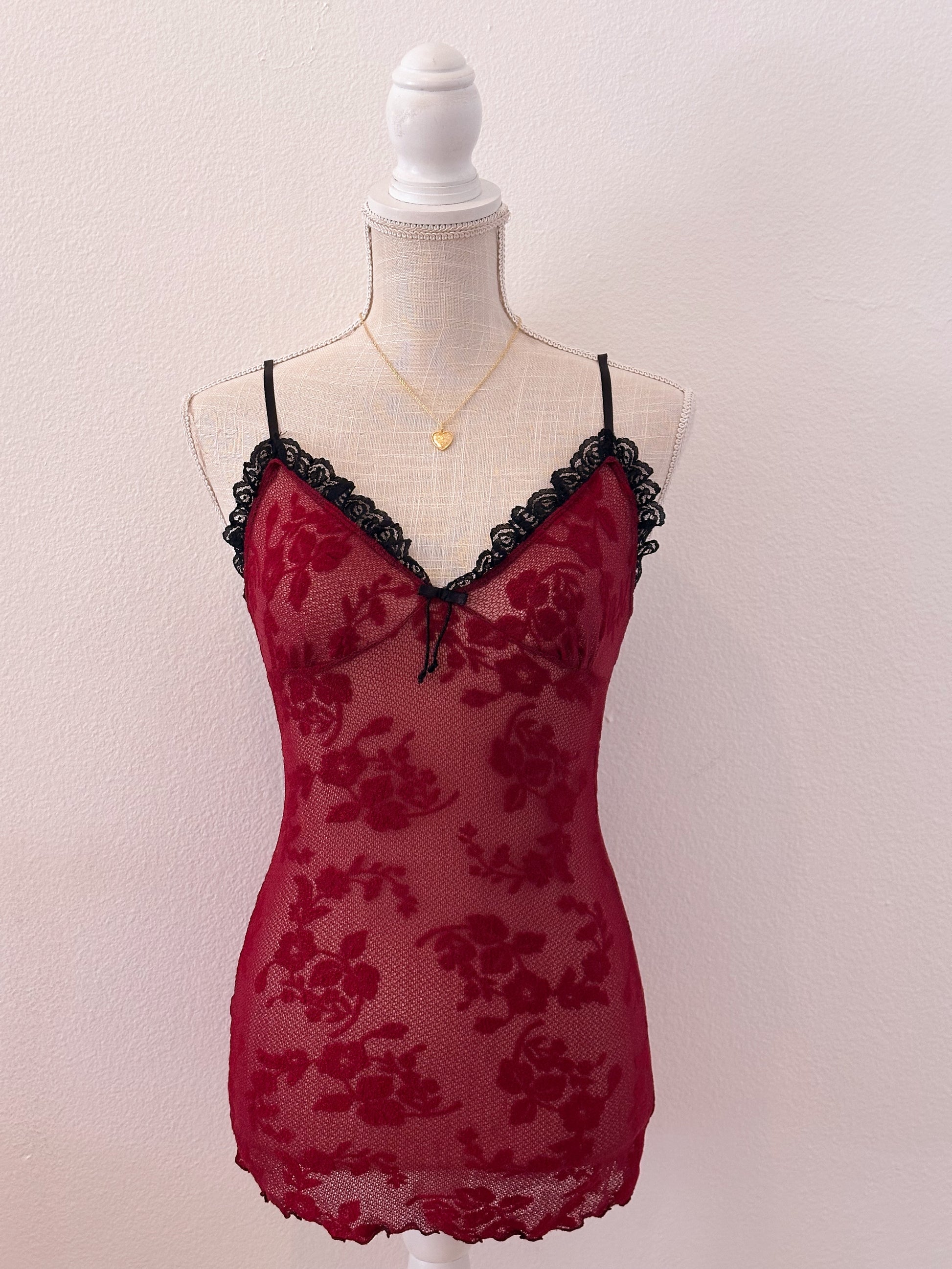Vintage Victoria's Secret, red lace up babydoll 2 piece set Size: XS