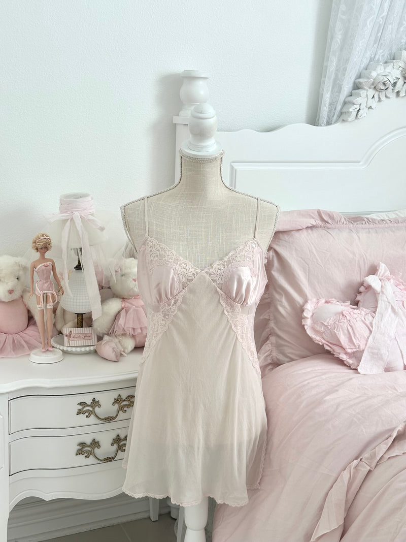 Vintage 2002 Victoria’s Secret Pale Pink Silk & Sheer Lace Slip Dress Size L