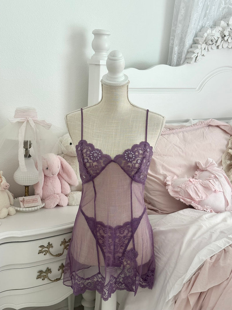 Vintage 2001 Victoria’s Secret Purple Slip Dress & Thong Set Size: S