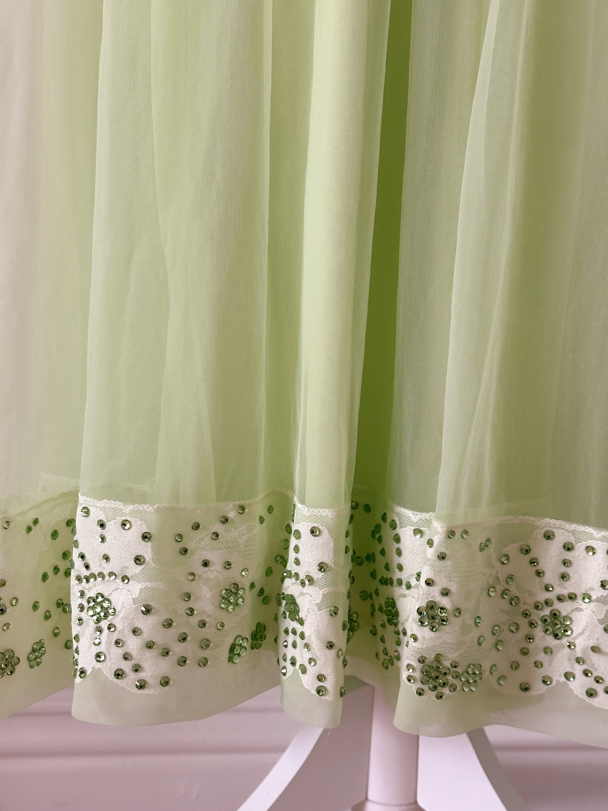 1950's peignoir green robe and slip dress set with puff sleeves